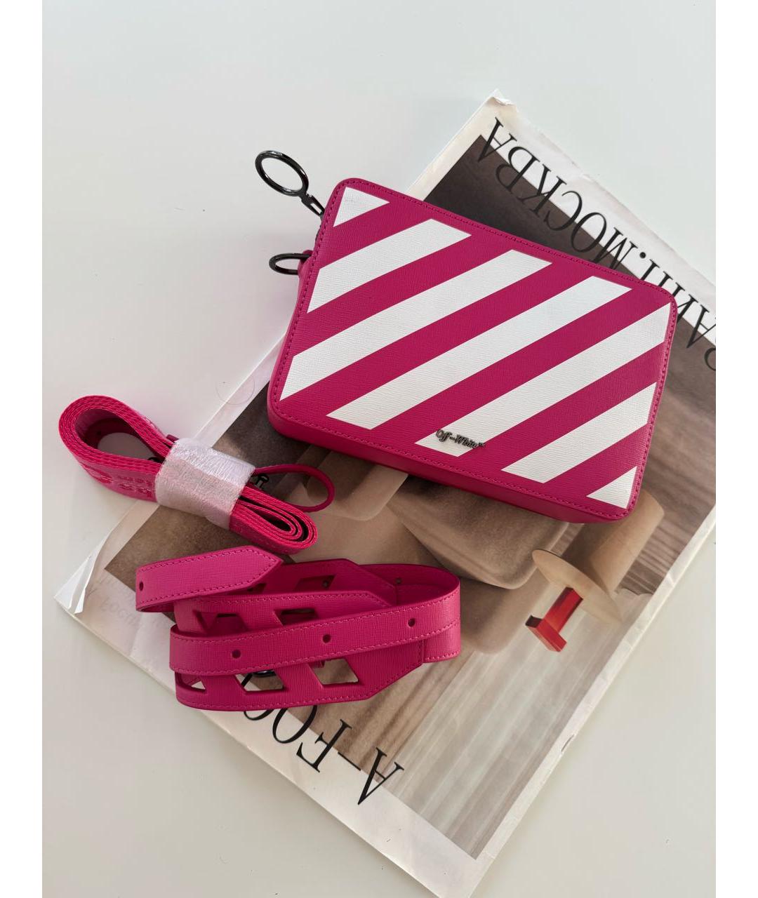 OFF-WHITE Розовая кожаная сумка через плечо, фото 3