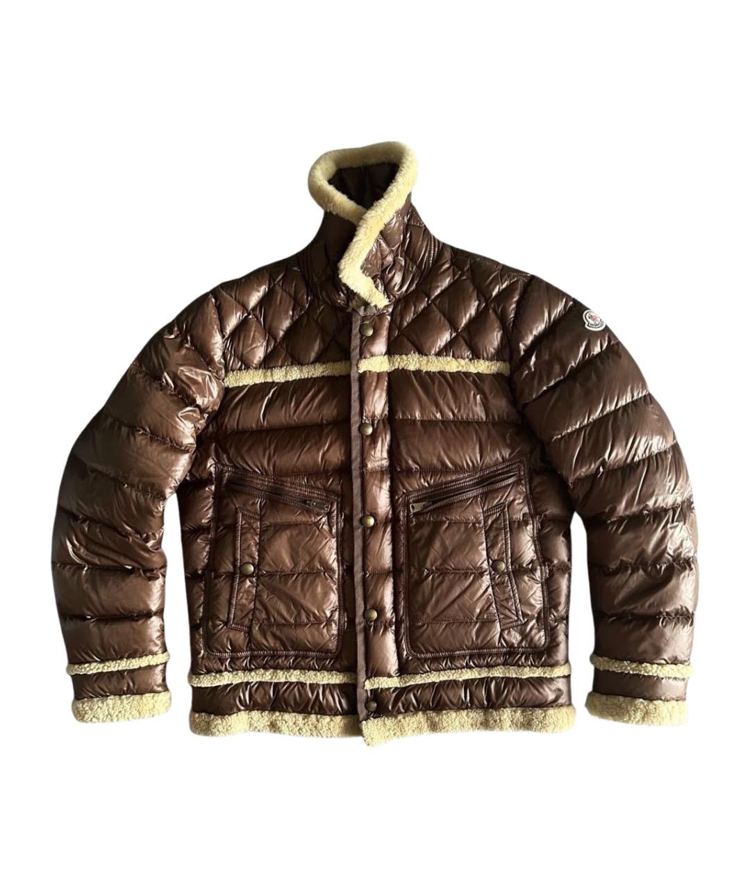 MONCLER Коричневый полиамидовый пуховик, фото 1