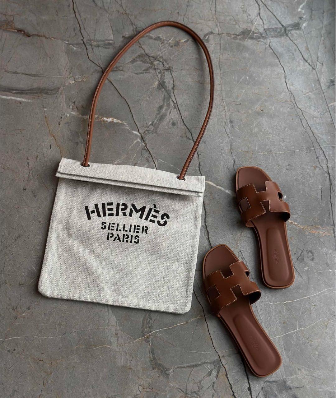 HERMES Бежевая тканевая сумка через плечо, фото 2