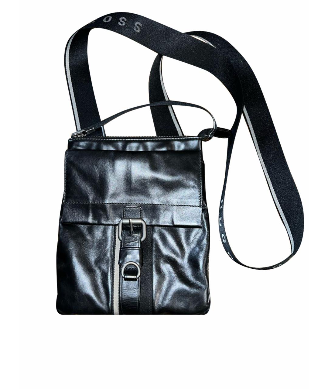 HUGO BOSS Черная кожаная сумка на плечо, фото 1