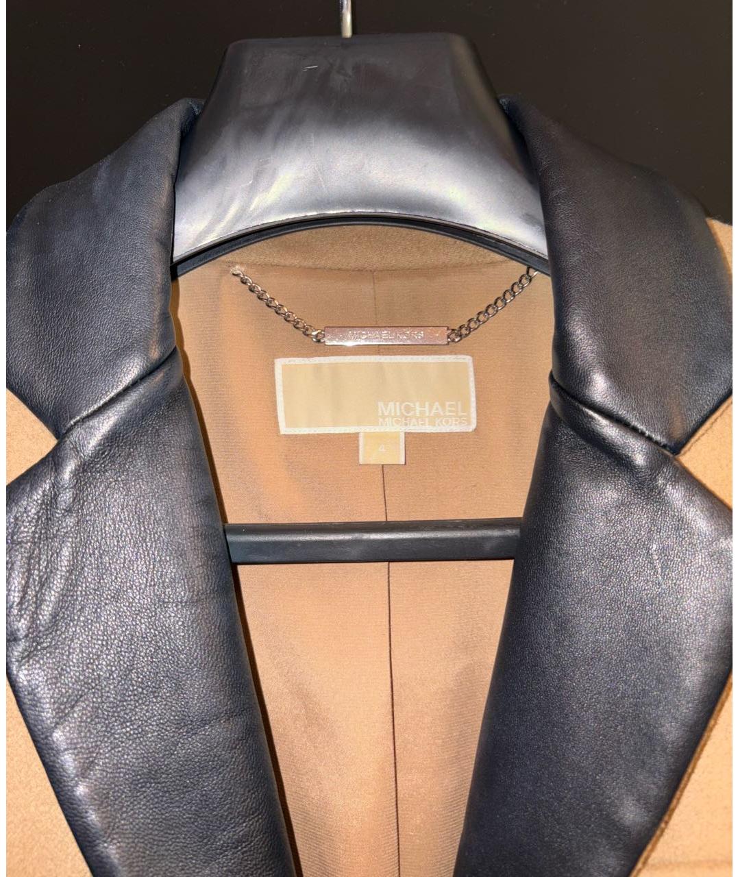 MICHAEL MICHAEL KORS Бежевое шерстяное пальто, фото 3