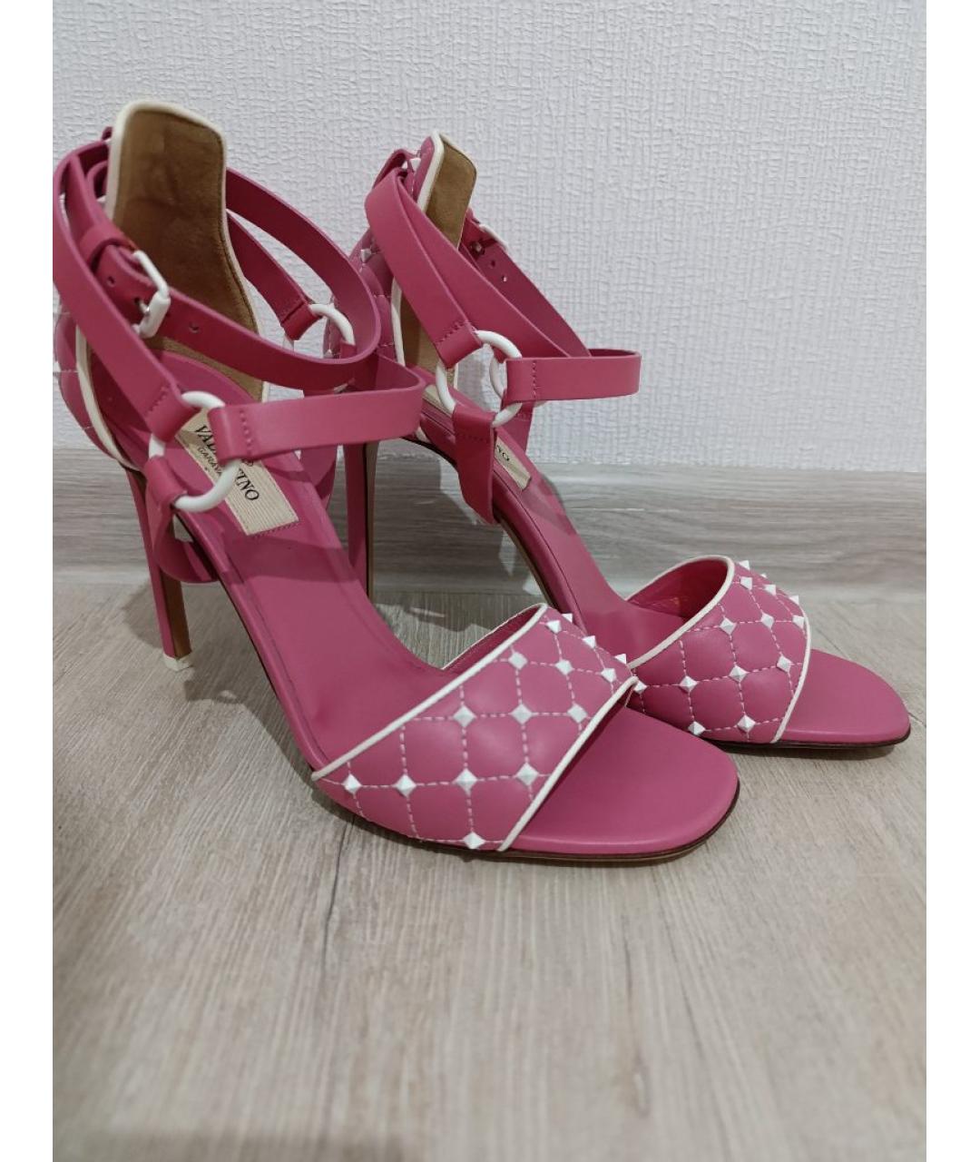 VALENTINO Розовые кожаные босоножки, фото 4