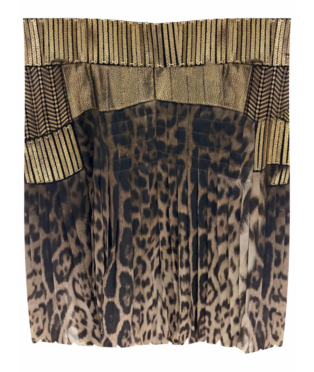 ROBERTO CAVALLI Коричневая шелковая юбка мини, фото 1