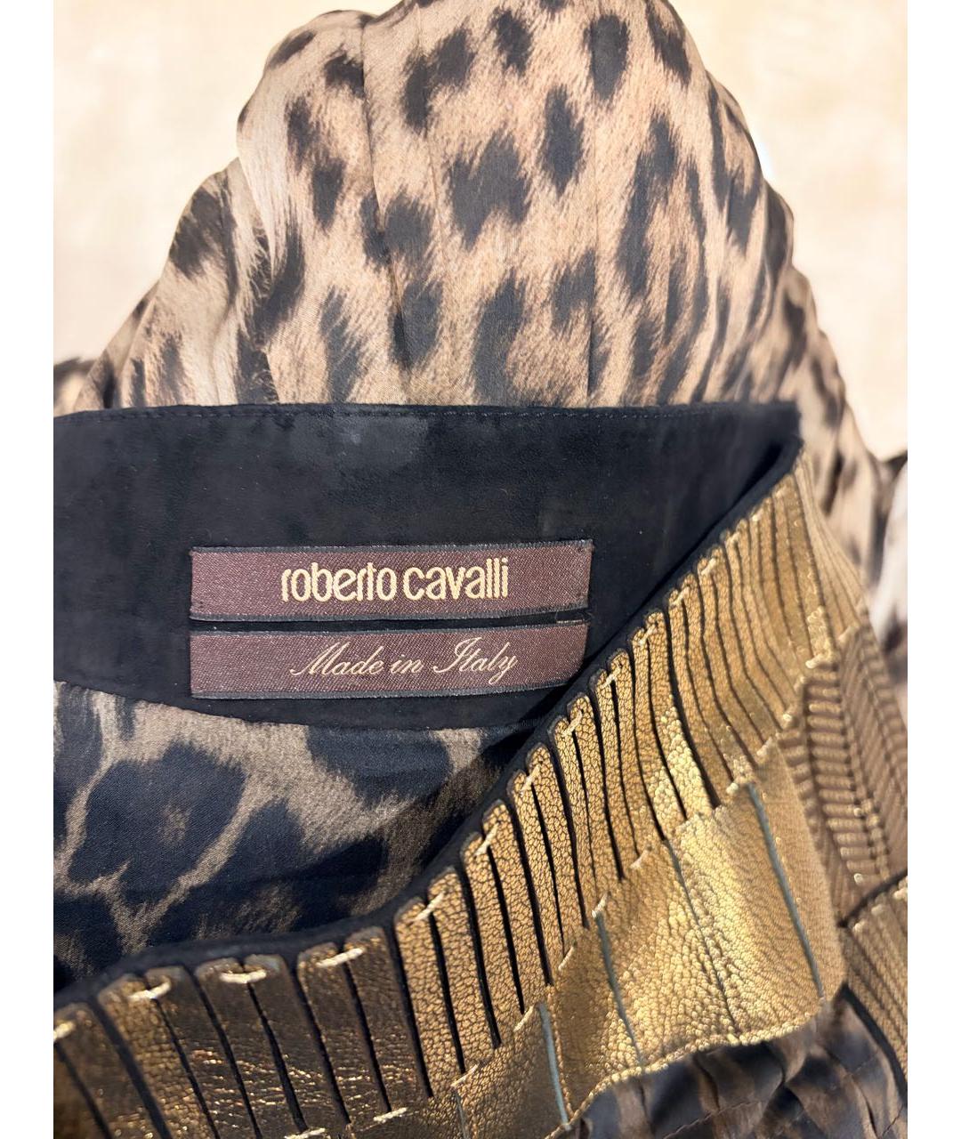 ROBERTO CAVALLI Коричневая шелковая юбка мини, фото 3