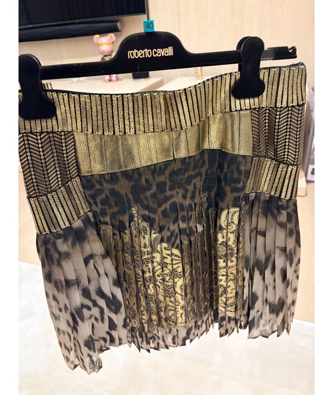 ROBERTO CAVALLI Коричневая шелковая юбка мини, фото 2