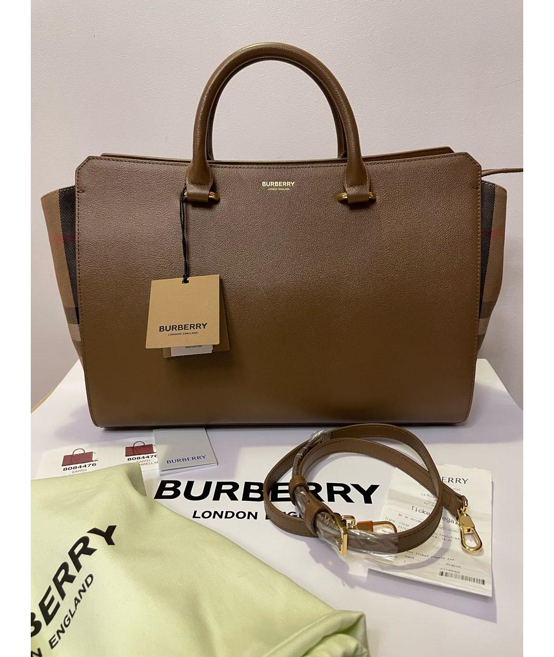 BURBERRY Коричневая кожаная сумка тоут, фото 5