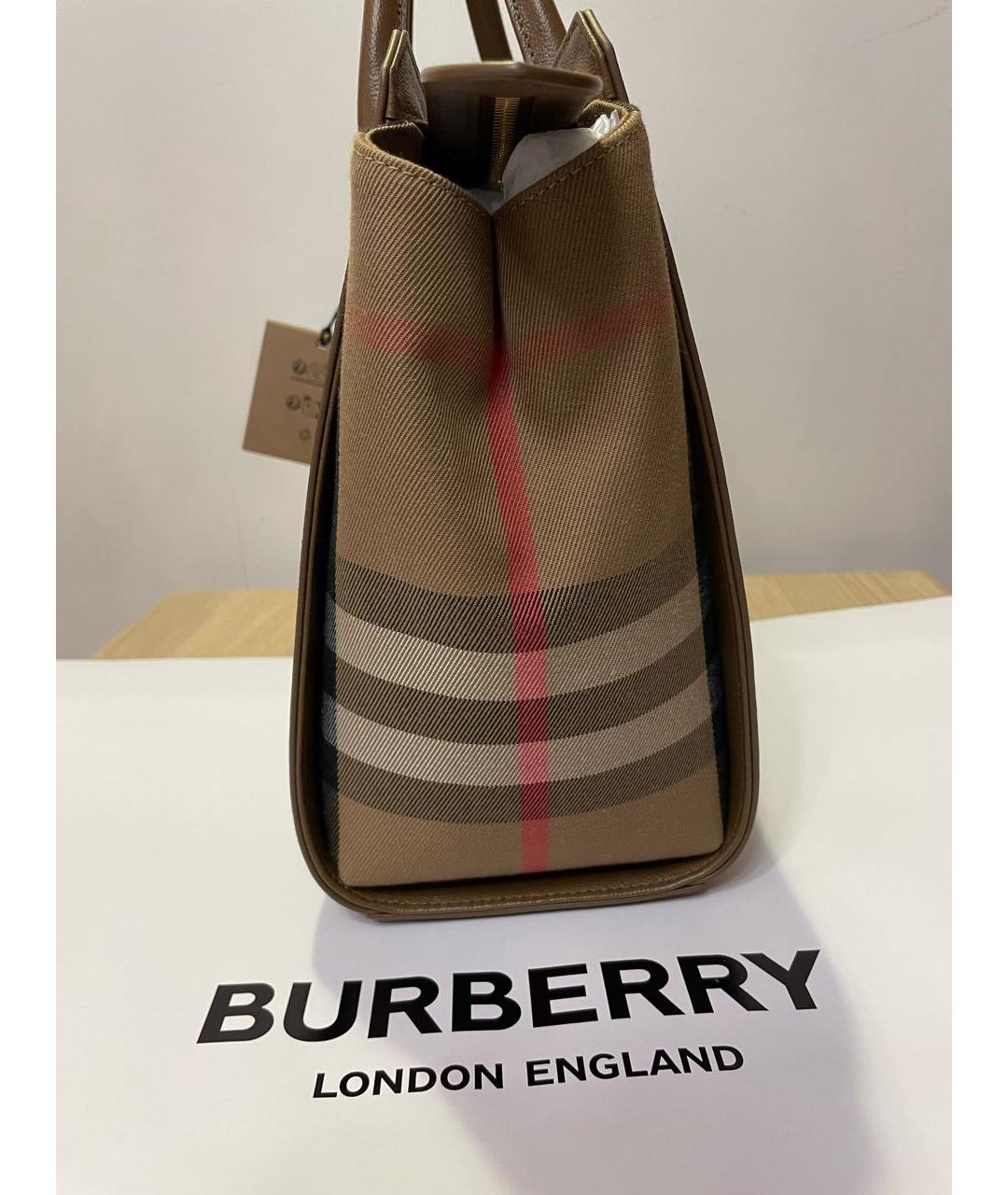 BURBERRY Коричневая кожаная сумка тоут, фото 2