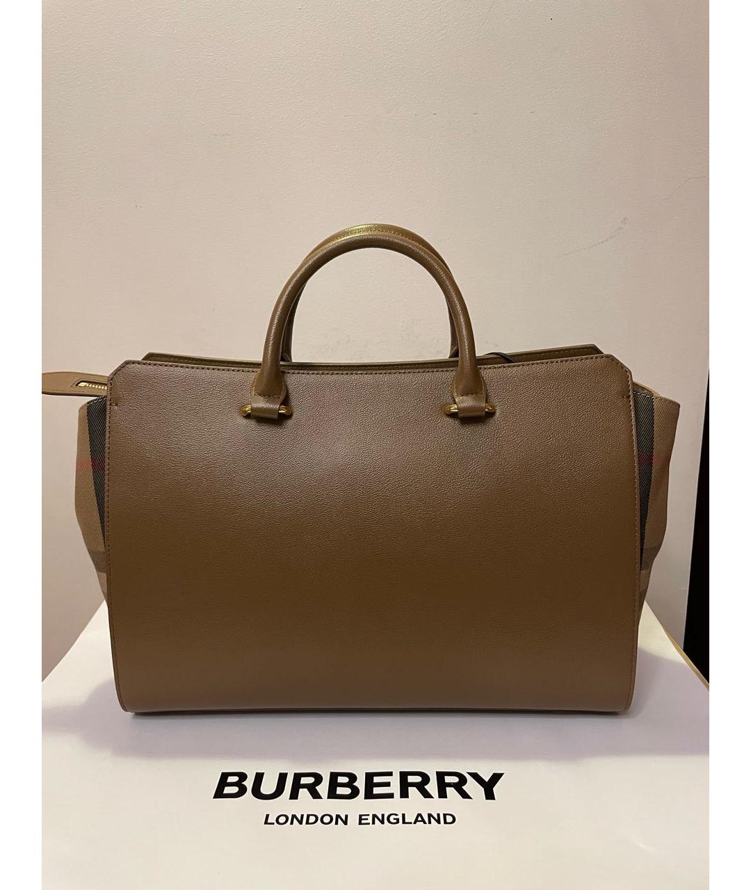 BURBERRY Коричневая кожаная сумка тоут, фото 3