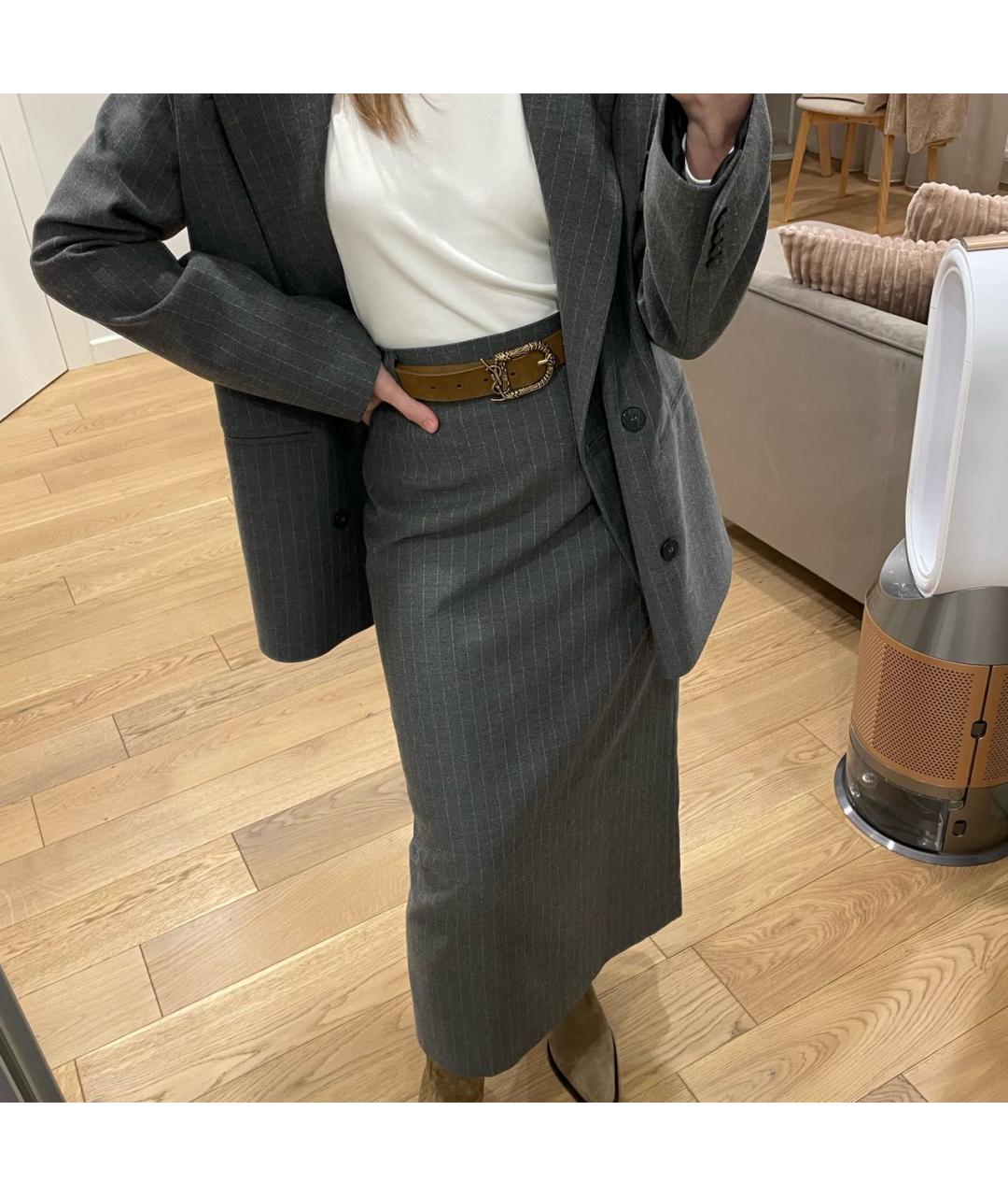 SAINT LAURENT Коричневый замшевый ремень, фото 5