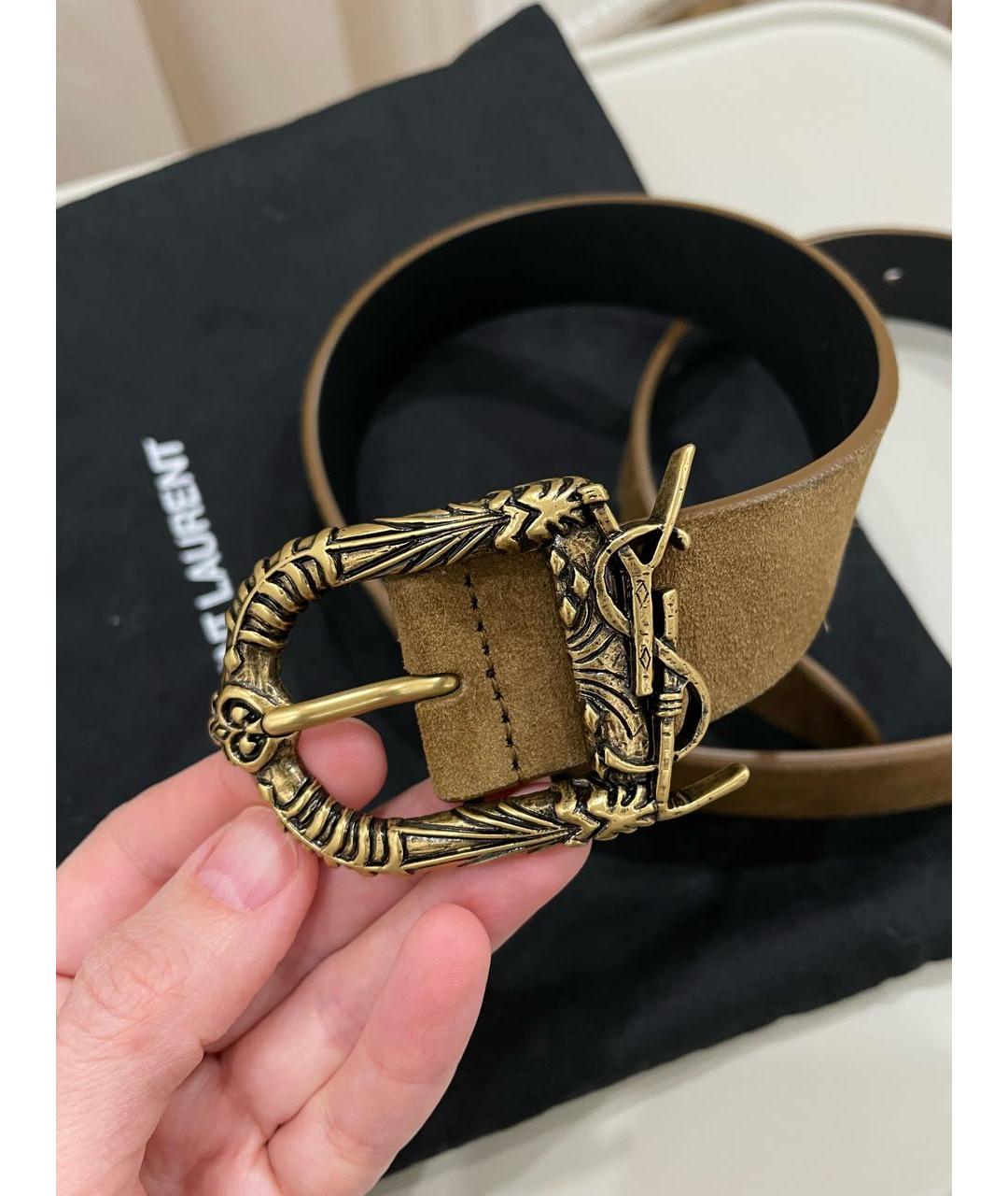 SAINT LAURENT Коричневый замшевый ремень, фото 2
