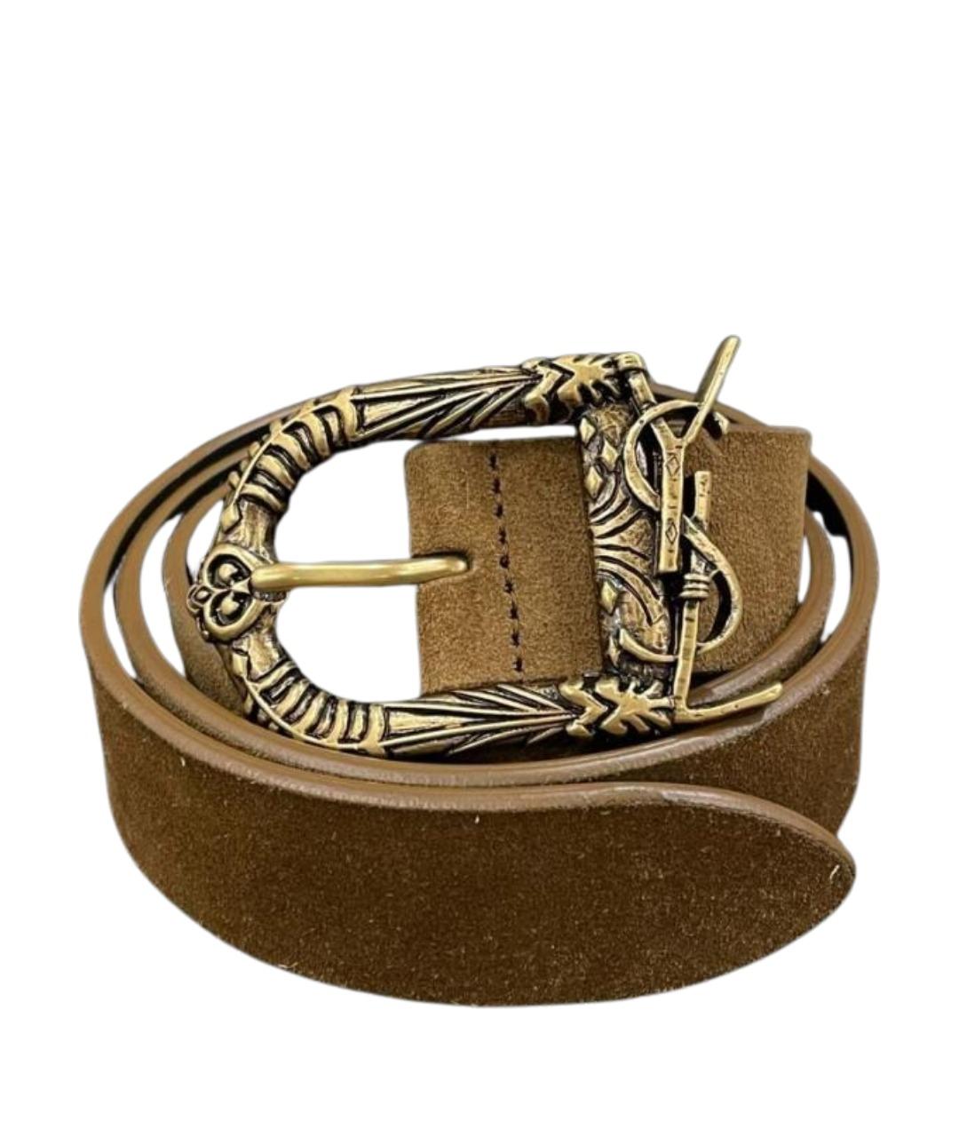 SAINT LAURENT Коричневый замшевый ремень, фото 1