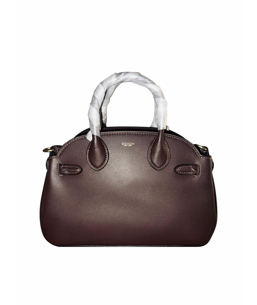 COACH Коричневая кожаная сумка с короткими ручками, фото 1