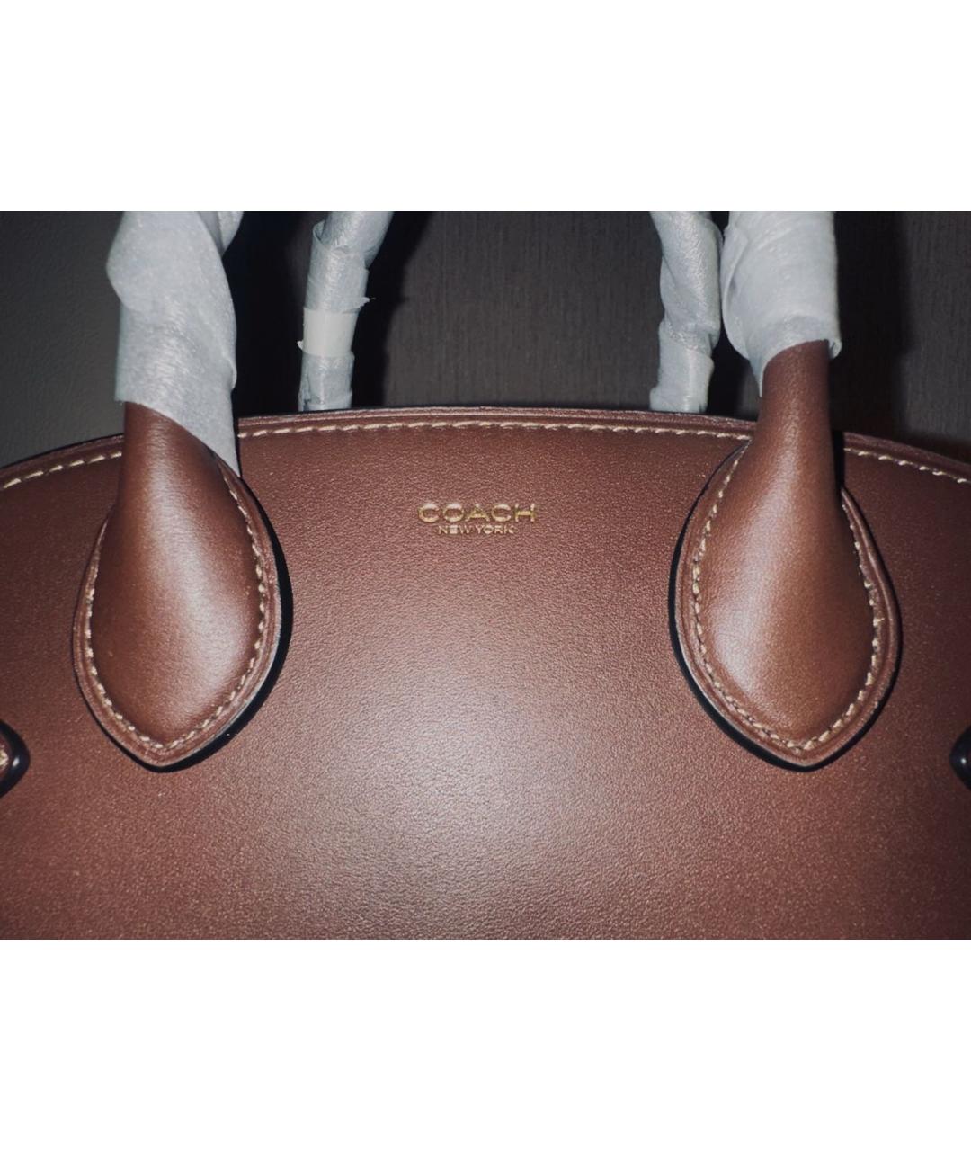 COACH Коричневая кожаная сумка с короткими ручками, фото 3