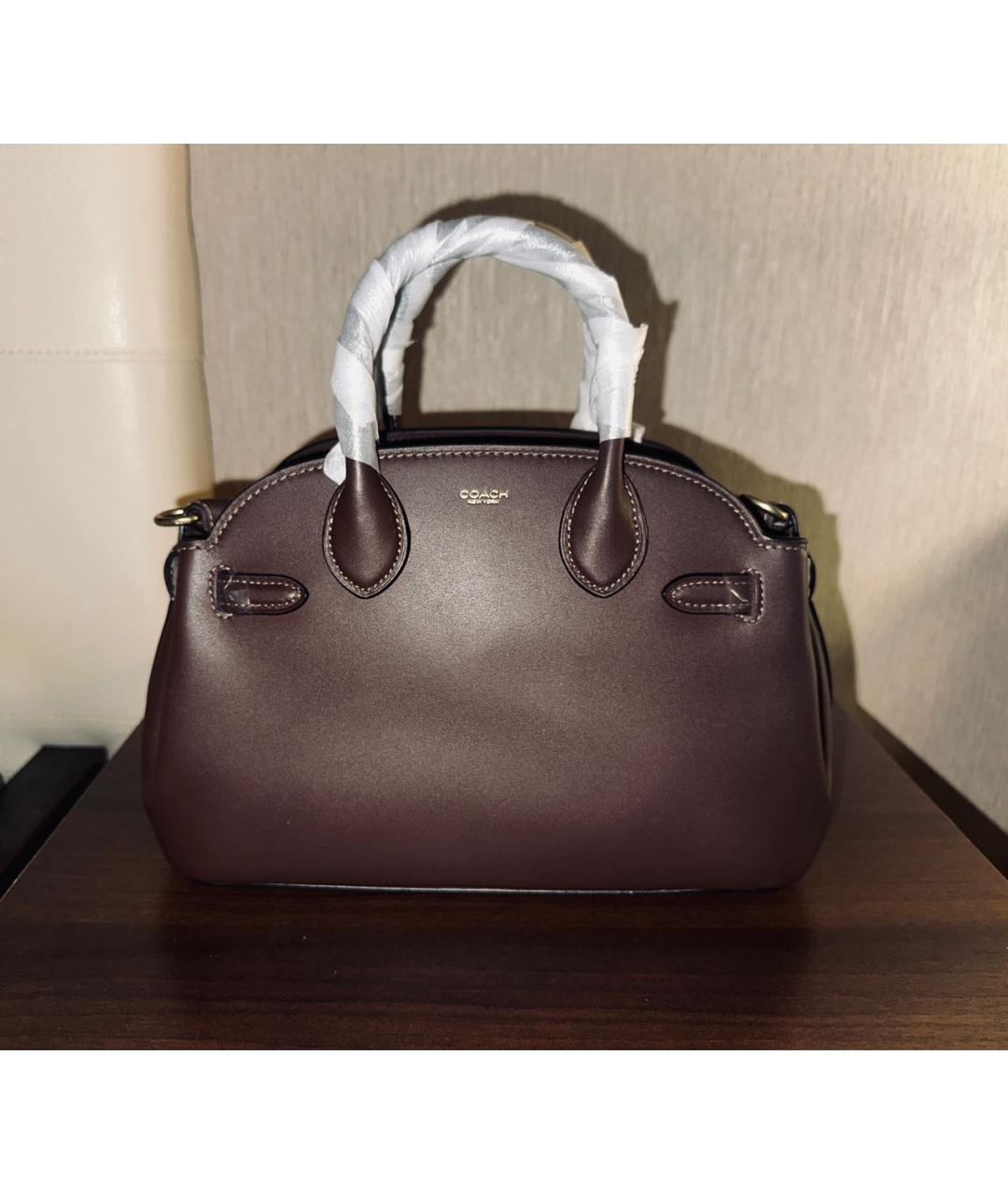 COACH Коричневая кожаная сумка с короткими ручками, фото 9