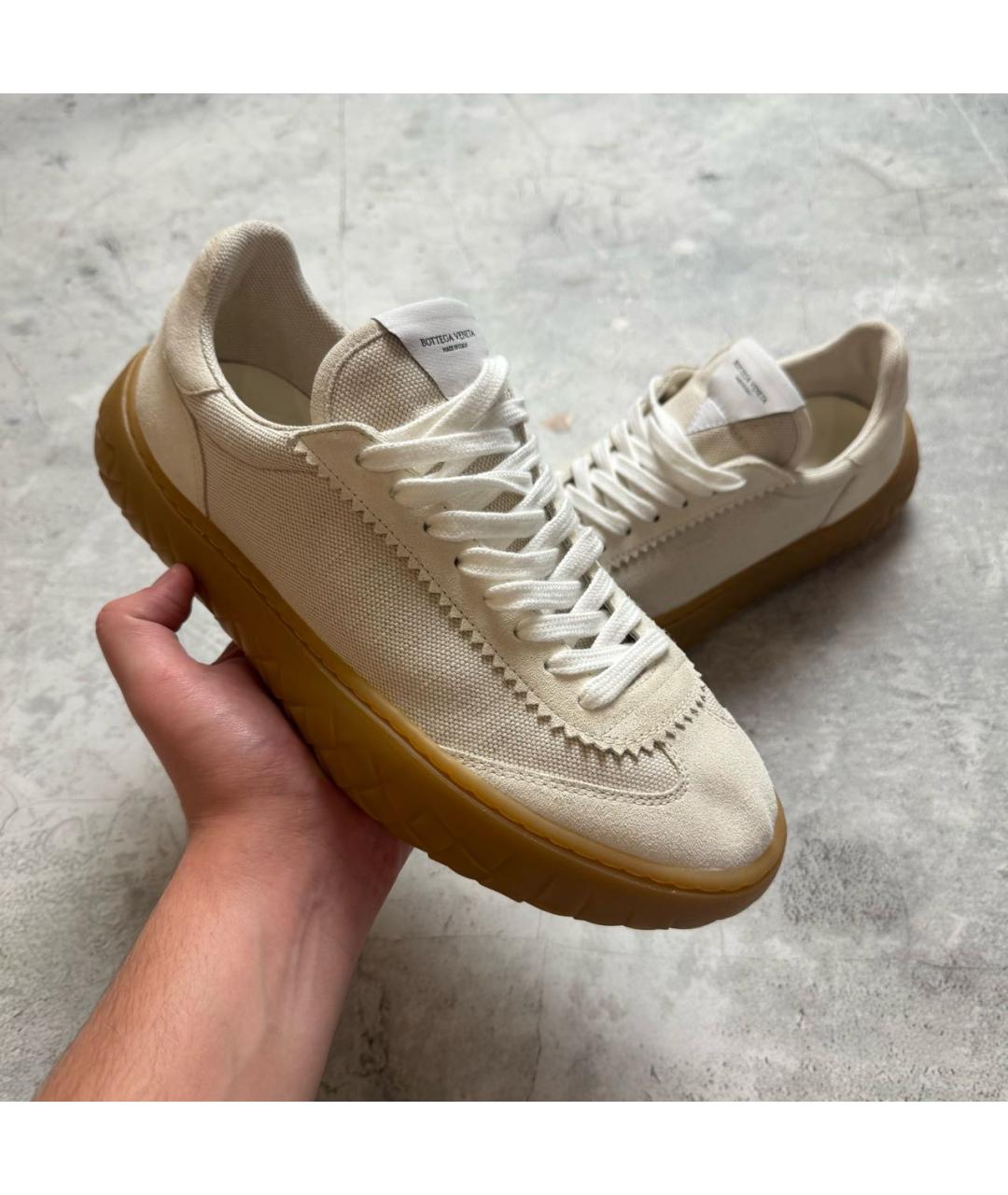 BOTTEGA VENETA Бежевые замшевые низкие кроссовки / кеды, фото 7