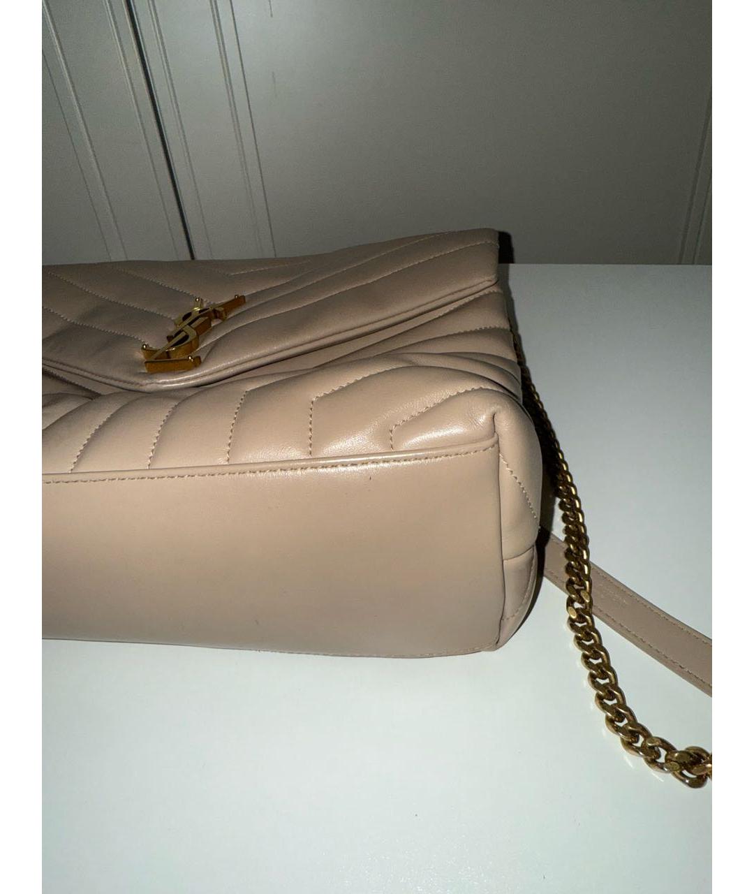 SAINT LAURENT Бежевая кожаная сумка через плечо, фото 5