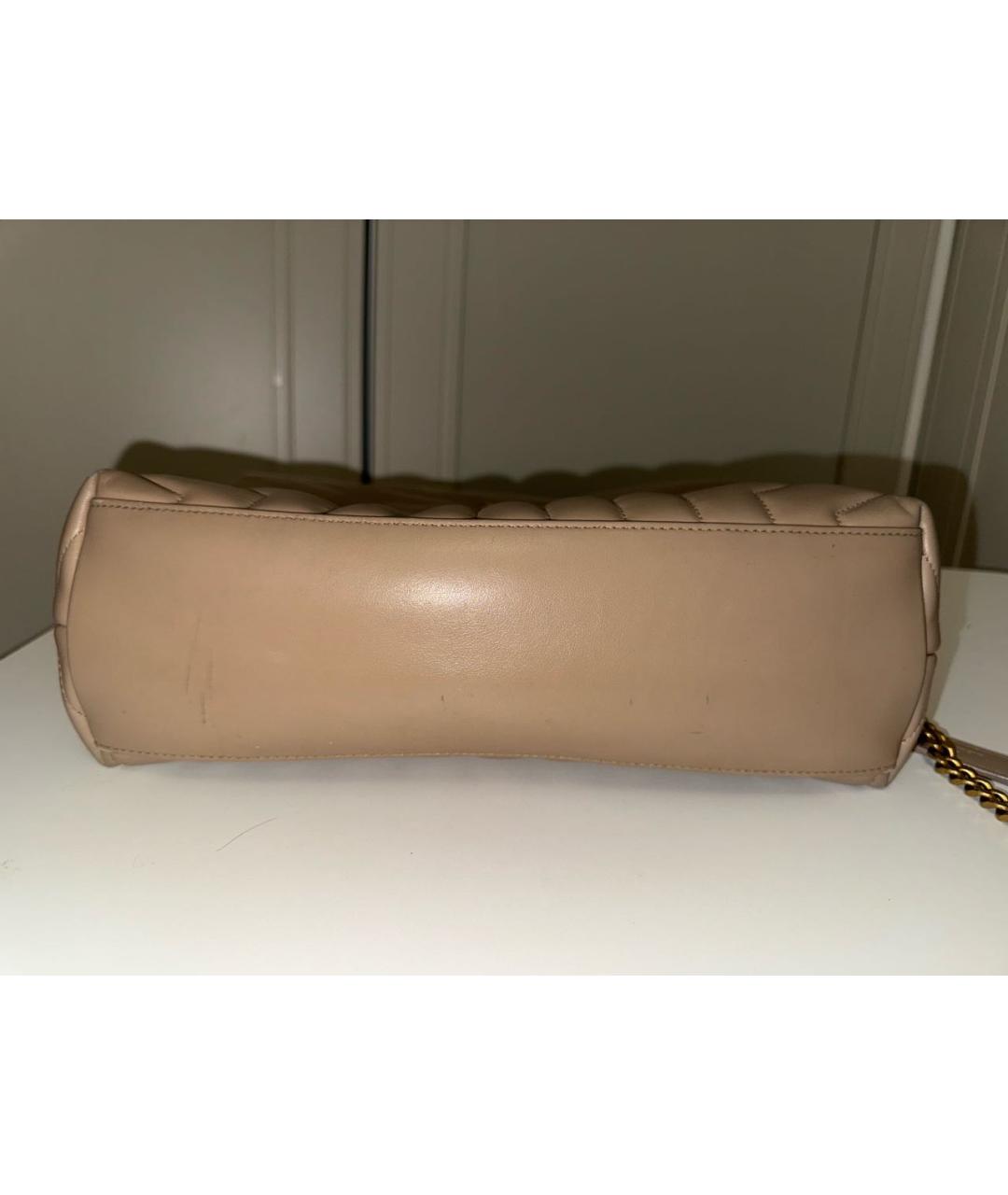 SAINT LAURENT Бежевая кожаная сумка через плечо, фото 7