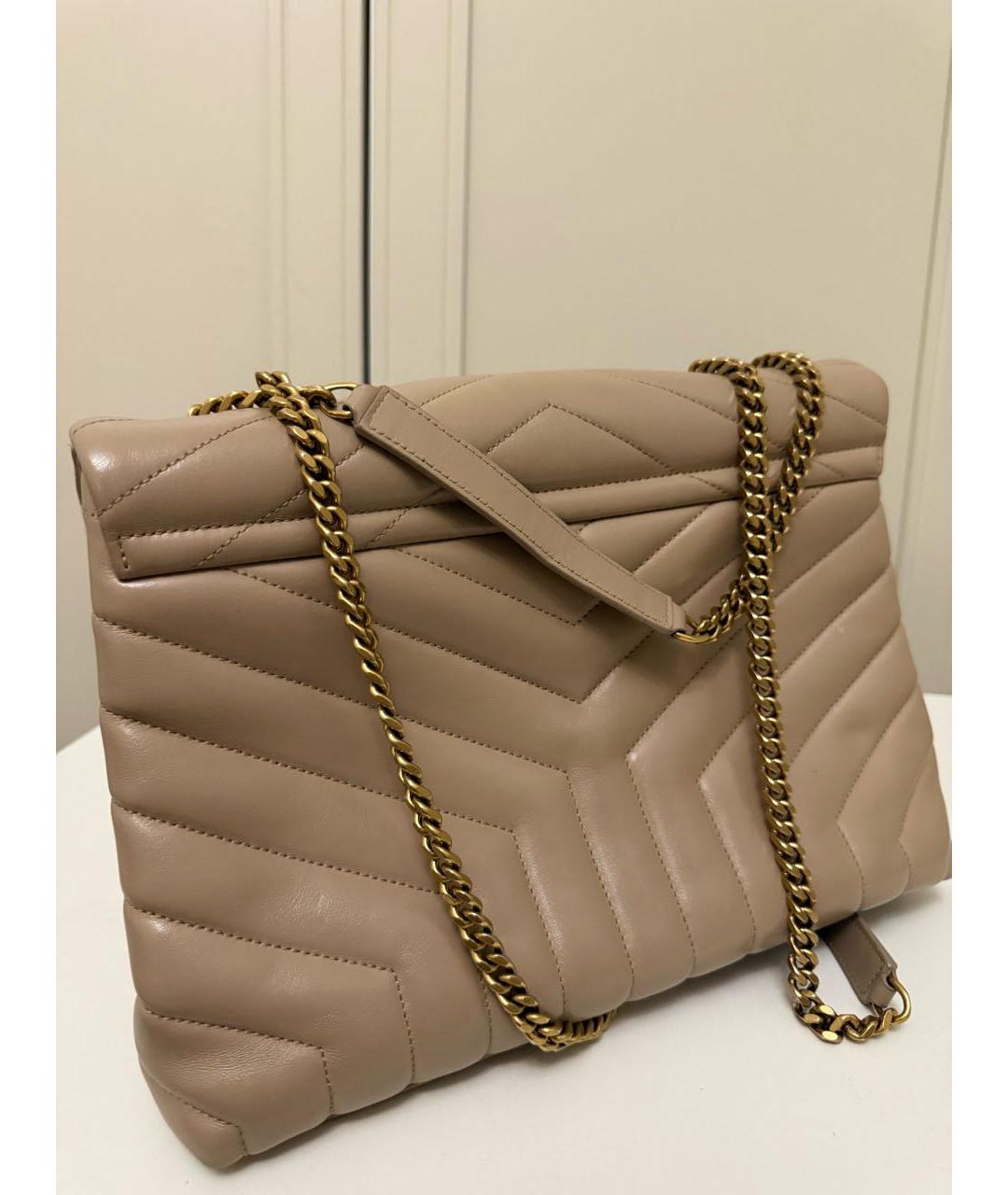 SAINT LAURENT Бежевая кожаная сумка через плечо, фото 3