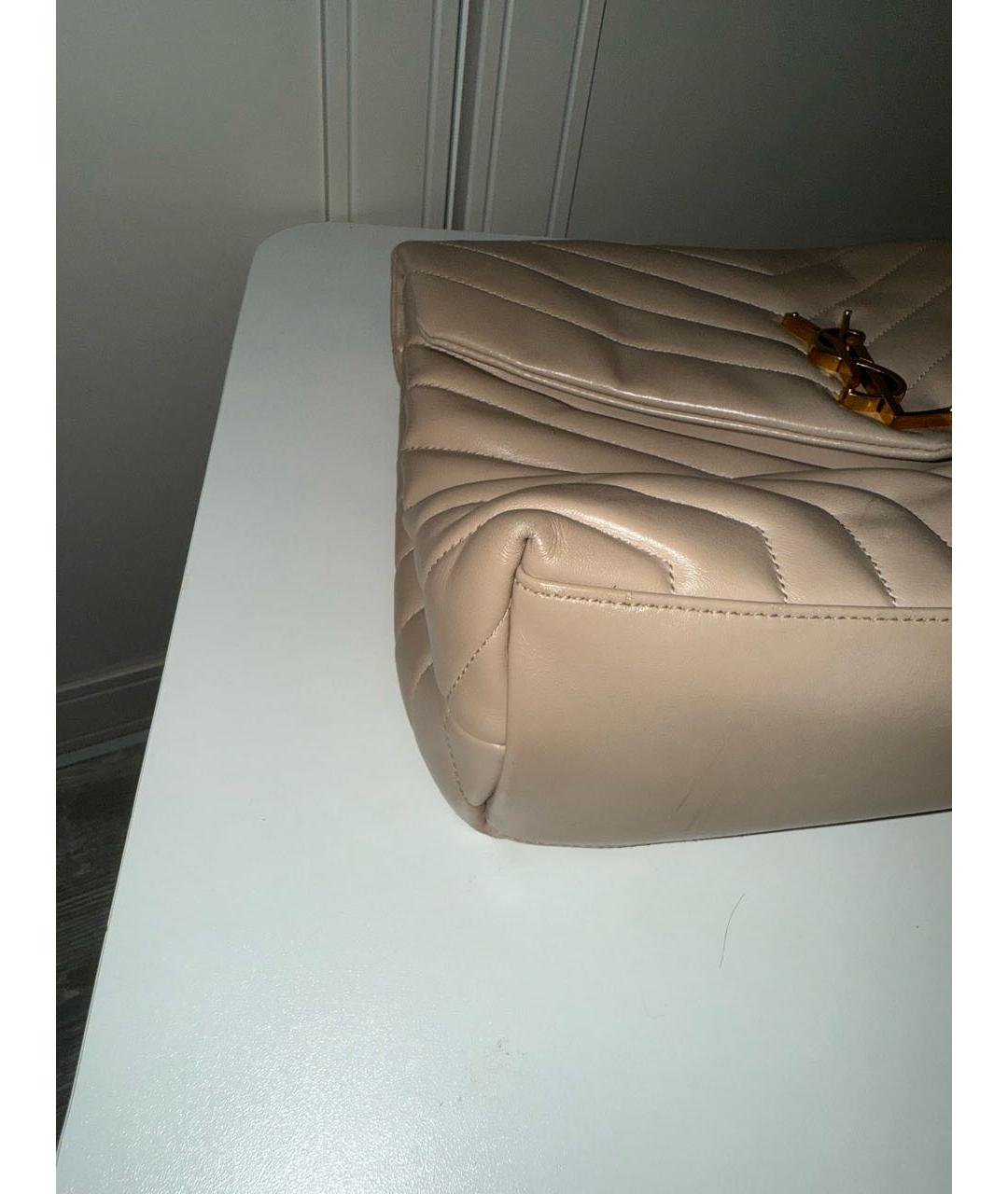 SAINT LAURENT Бежевая кожаная сумка через плечо, фото 6