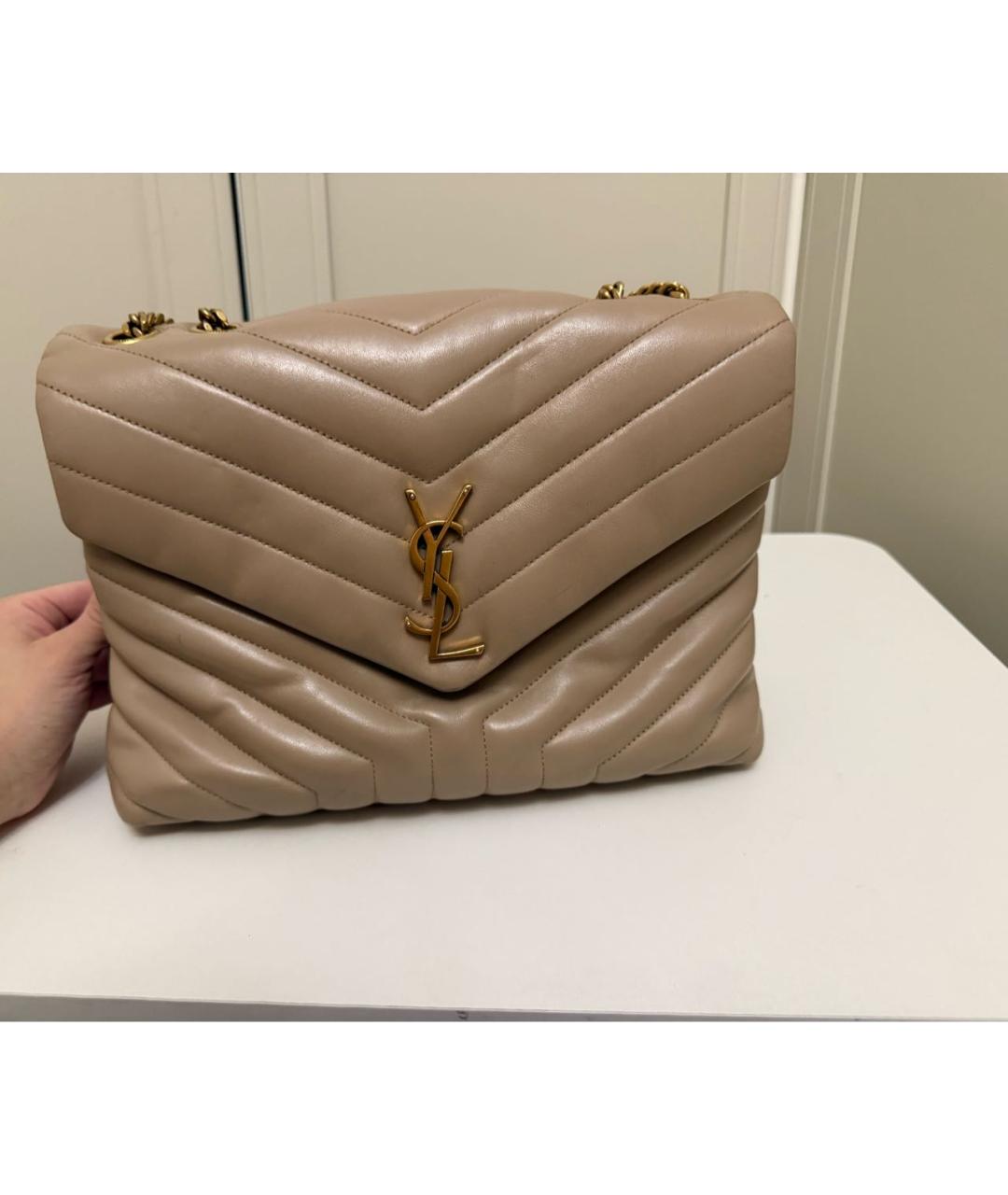 SAINT LAURENT Бежевая кожаная сумка через плечо, фото 8