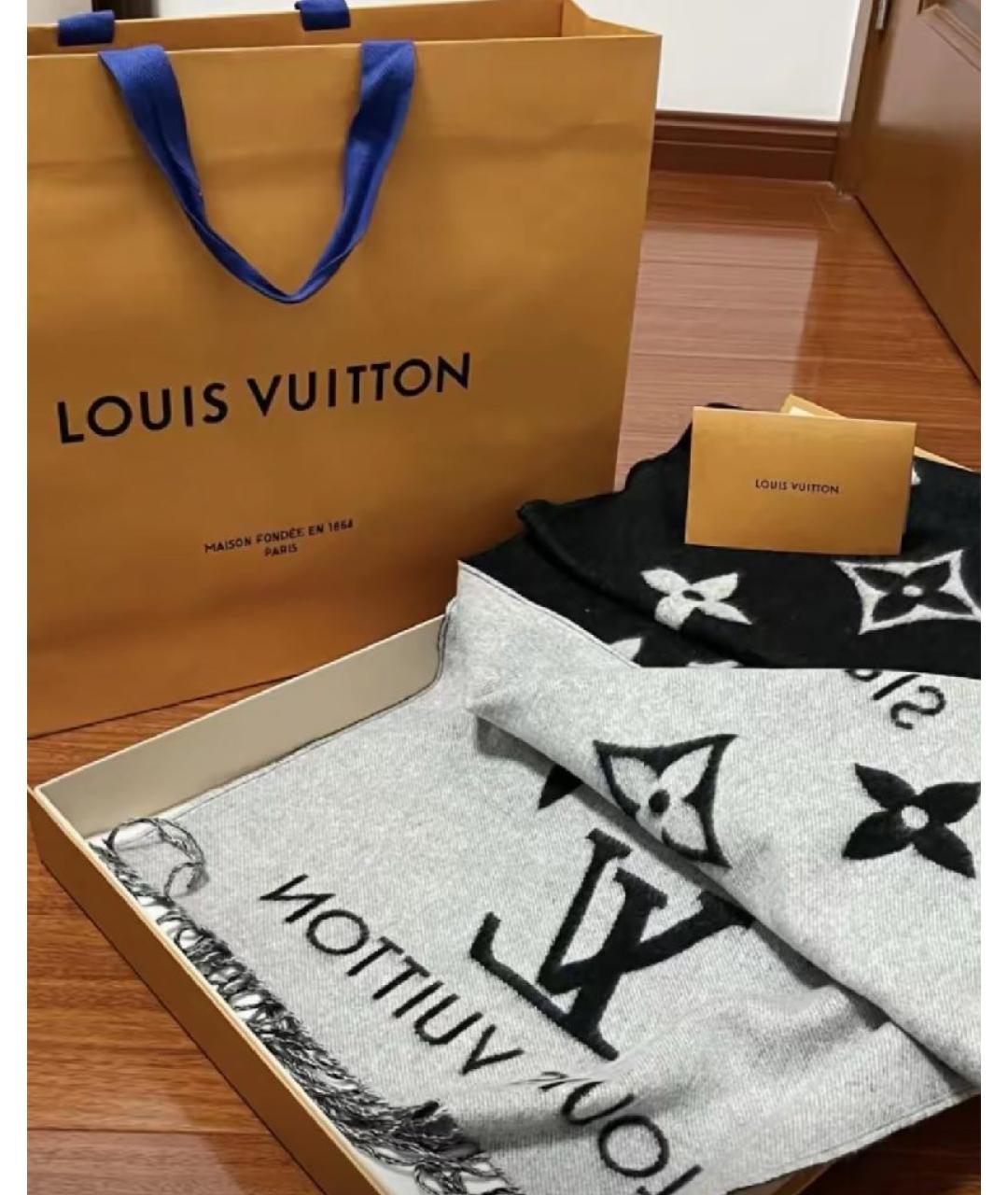 LOUIS VUITTON Черный шерстяной шарф, фото 4