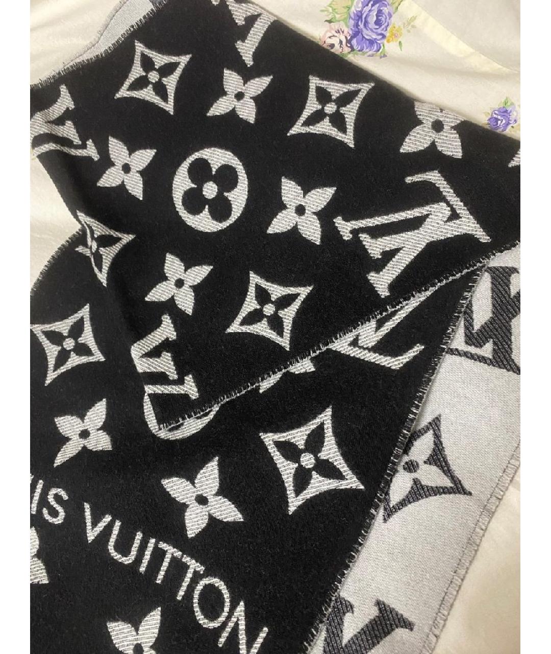 LOUIS VUITTON Черный шерстяной шарф, фото 6