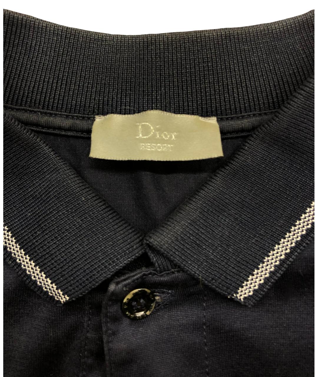 CHRISTIAN DIOR Темно-синее хлопковое поло с длинным рукавом, фото 3