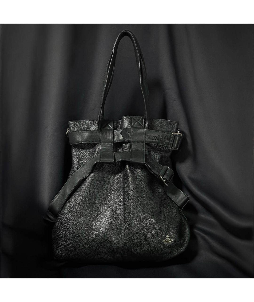 VIVIENNE WESTWOOD Черная кожаная сумка с короткими ручками, фото 6