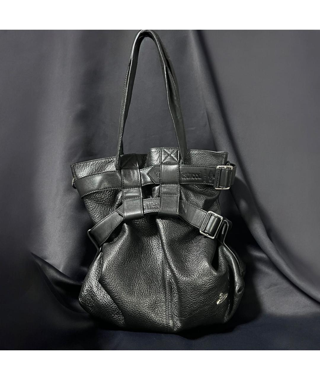 VIVIENNE WESTWOOD Черная кожаная сумка с короткими ручками, фото 2