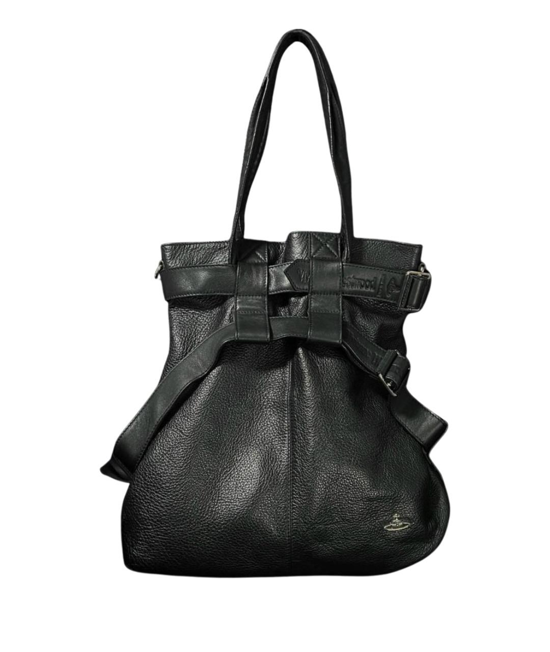 VIVIENNE WESTWOOD Черная кожаная сумка с короткими ручками, фото 1