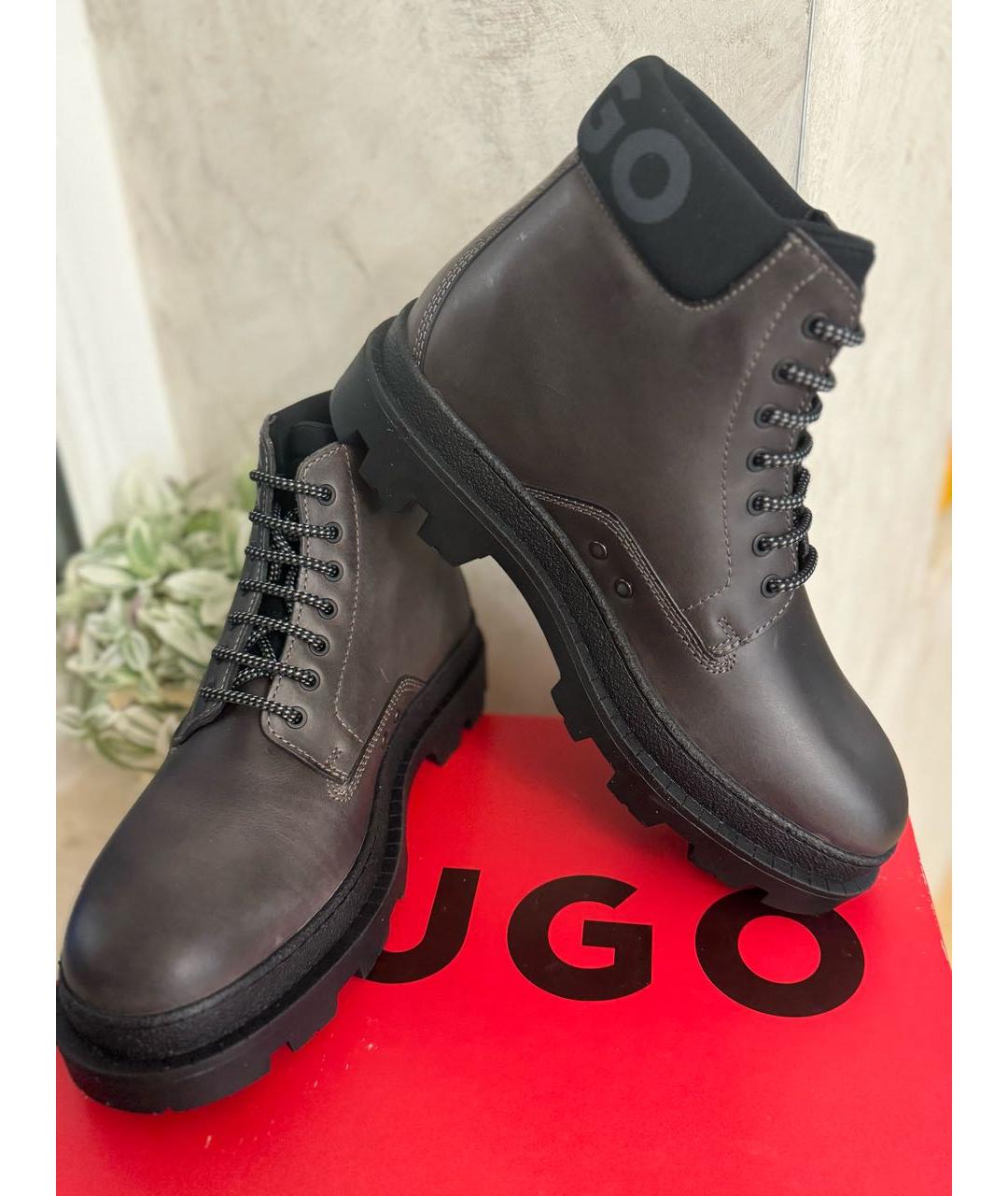 HUGO Коричневые кожаные высокие ботинки, фото 8