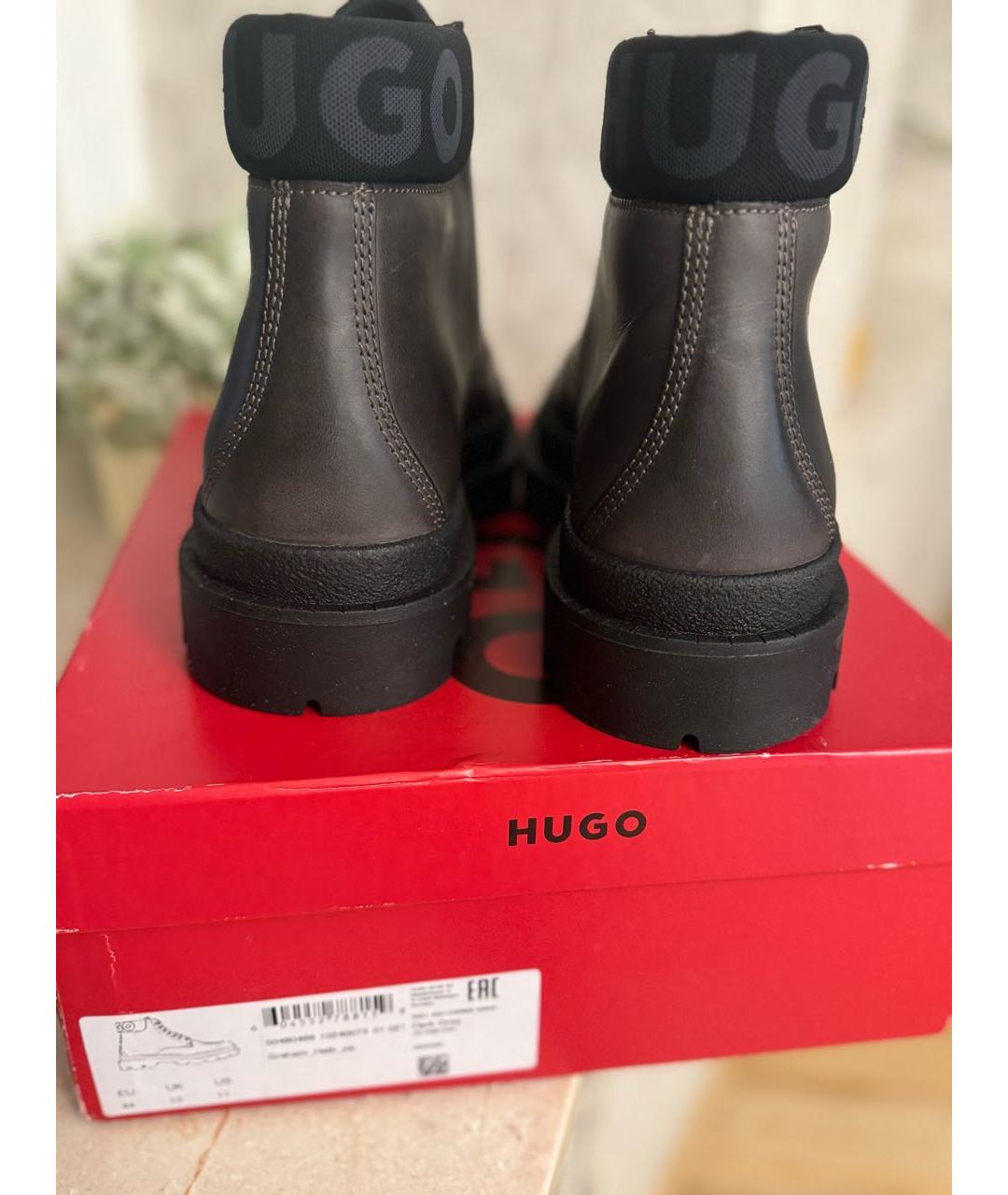 HUGO Коричневые кожаные высокие ботинки, фото 4