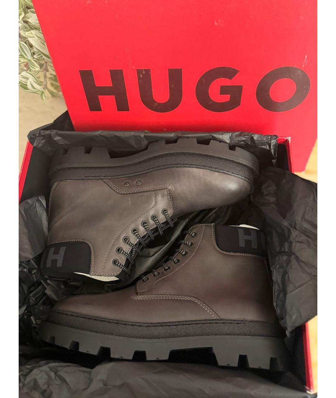 HUGO Коричневые кожаные высокие ботинки, фото 6