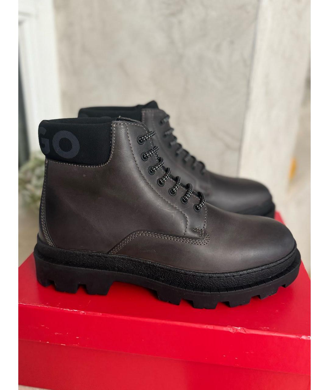 HUGO Коричневые кожаные высокие ботинки, фото 7