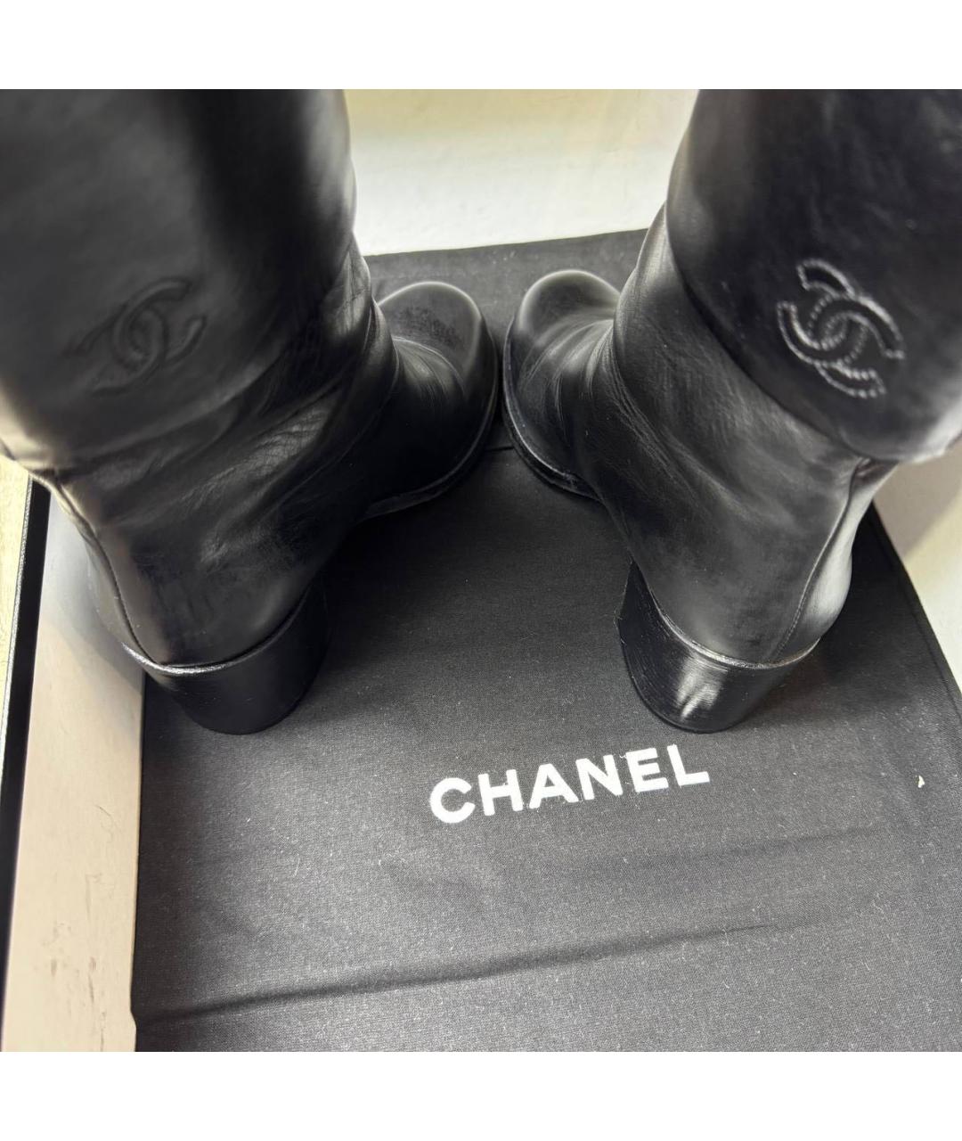 CHANEL Черные кожаные сапоги, фото 4