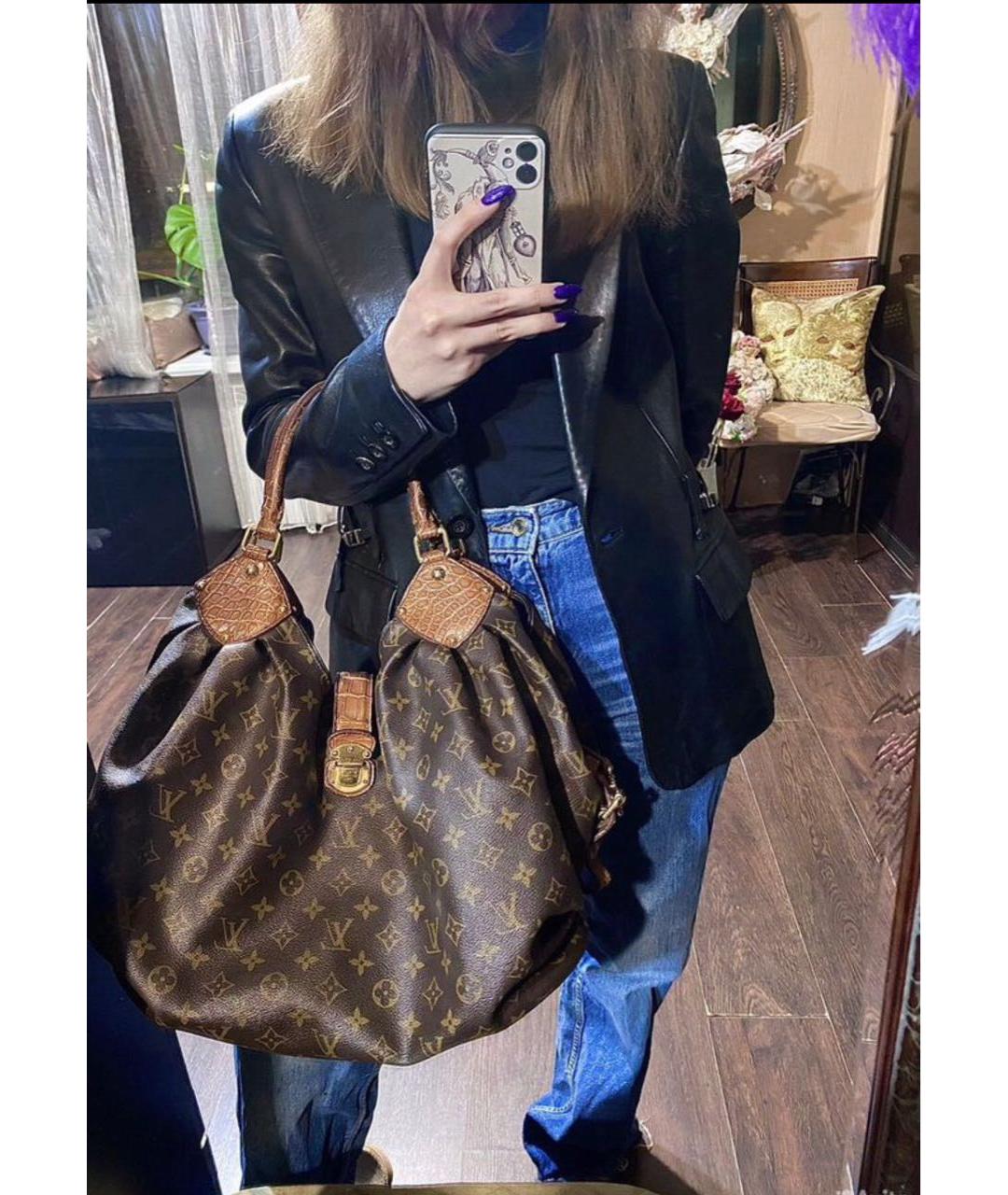 LOUIS VUITTON Коричневая кожаная сумка с короткими ручками, фото 5