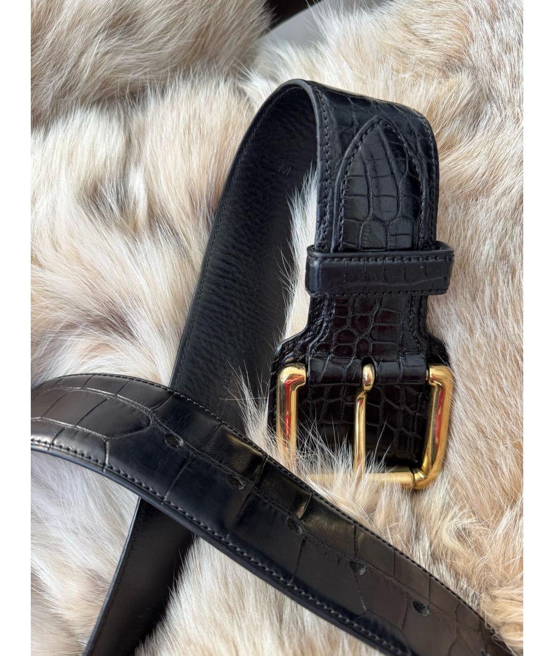 RALPH LAUREN COLLECTION Черный ремень из экзотической кожи, фото 2