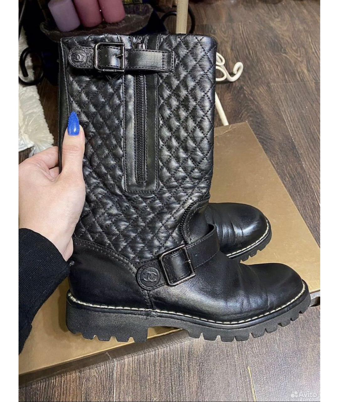 CHANEL Черные кожаные сапоги, фото 8