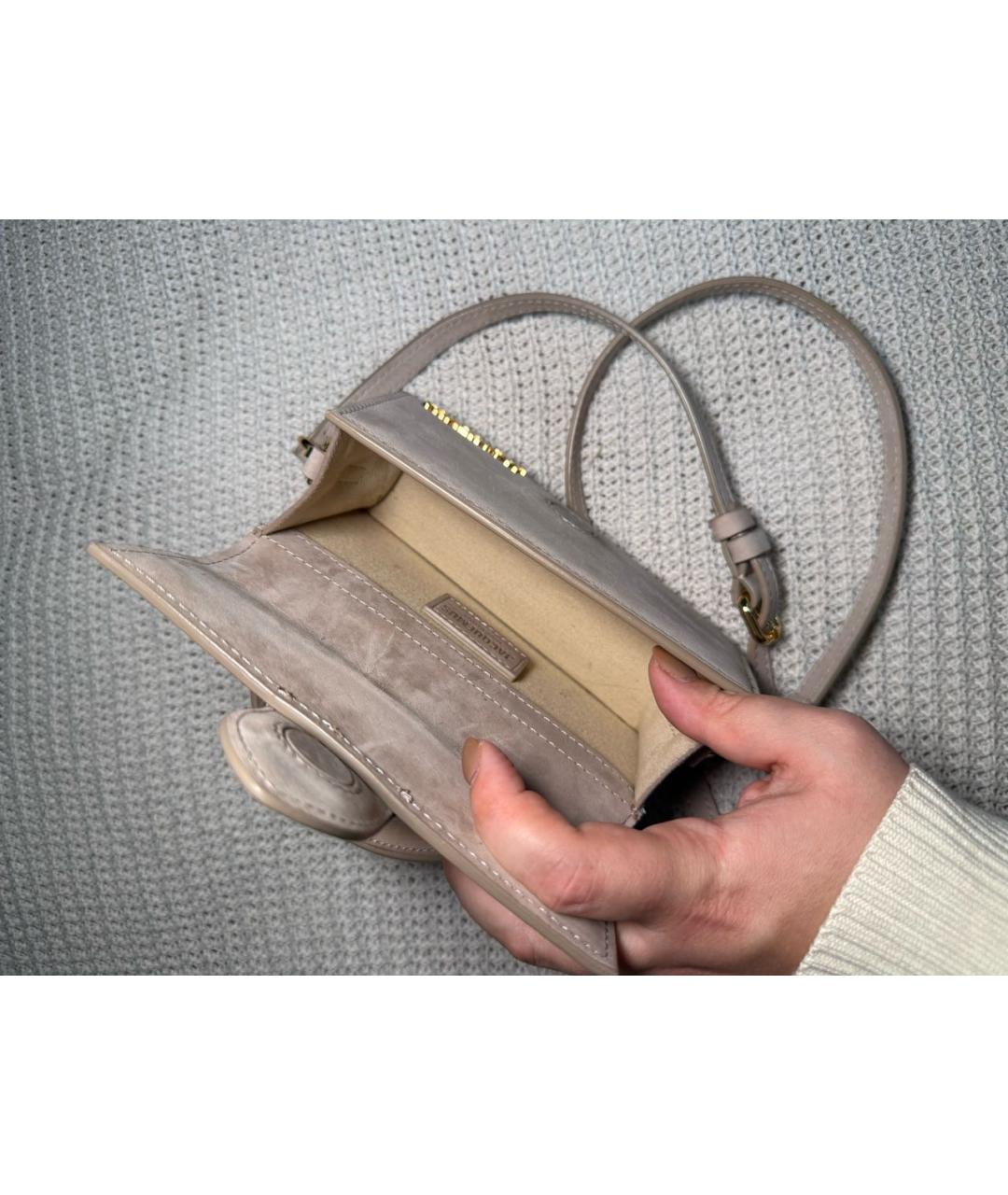 JACQUEMUS Бежевая кожаная сумка через плечо, фото 4