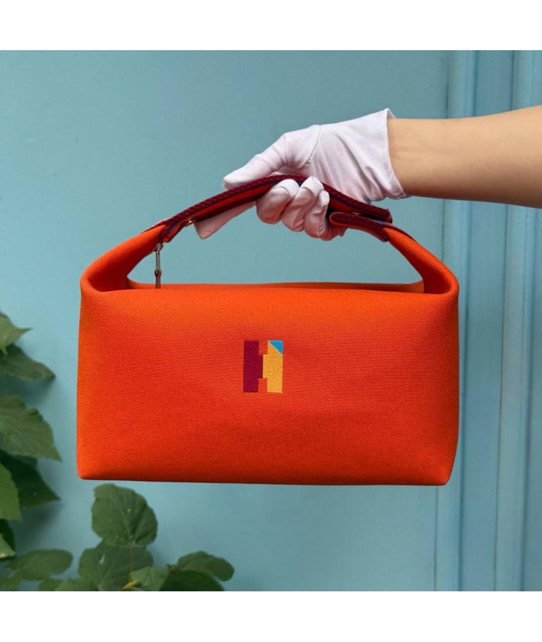 HERMES Оранжевая хлопковая косметичка, фото 4