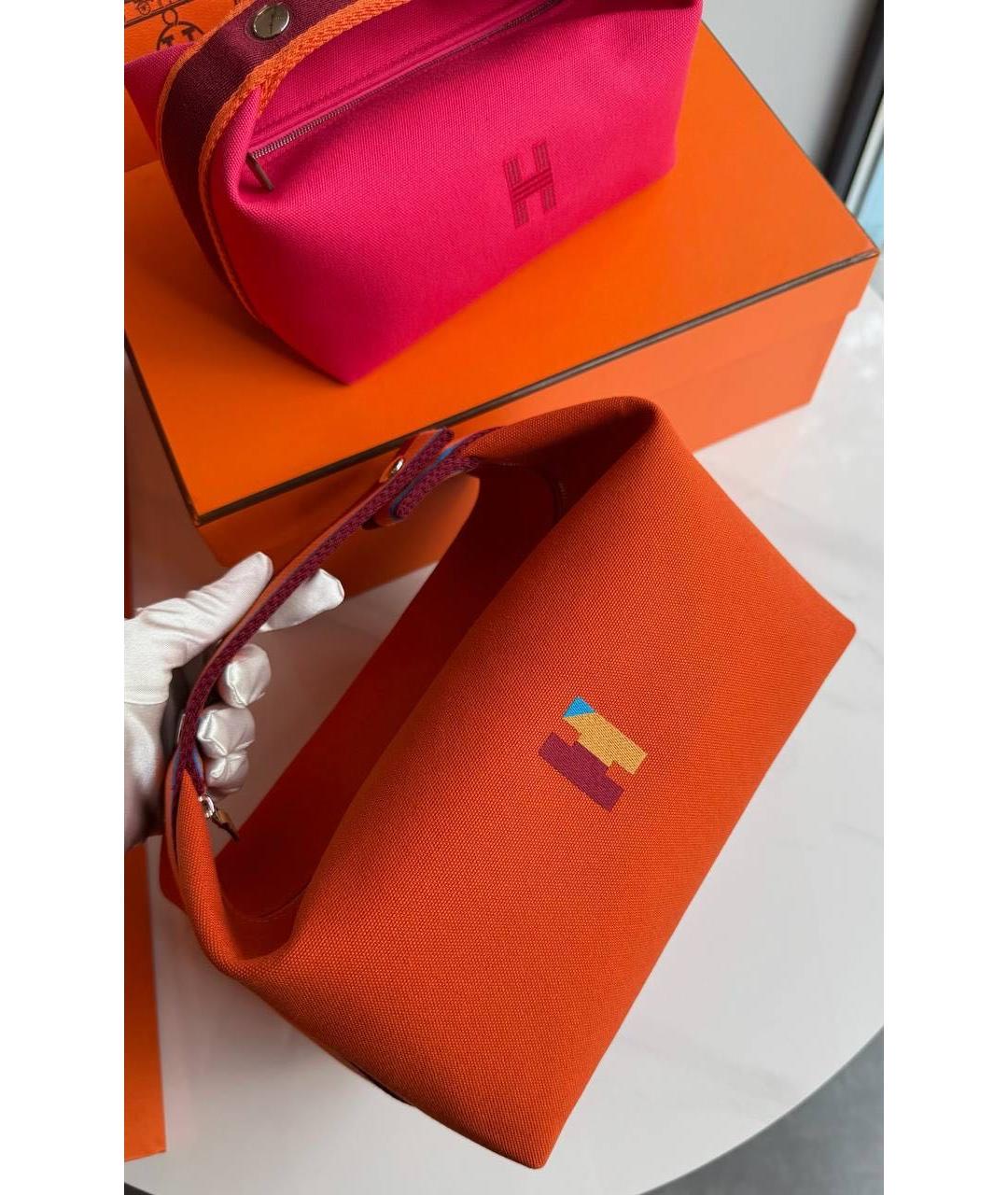 HERMES Оранжевая хлопковая косметичка, фото 3
