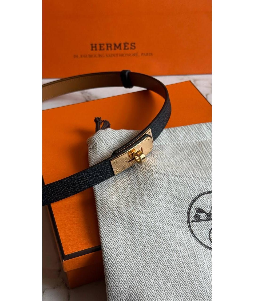 HERMES Черный кожаный ремень, фото 2