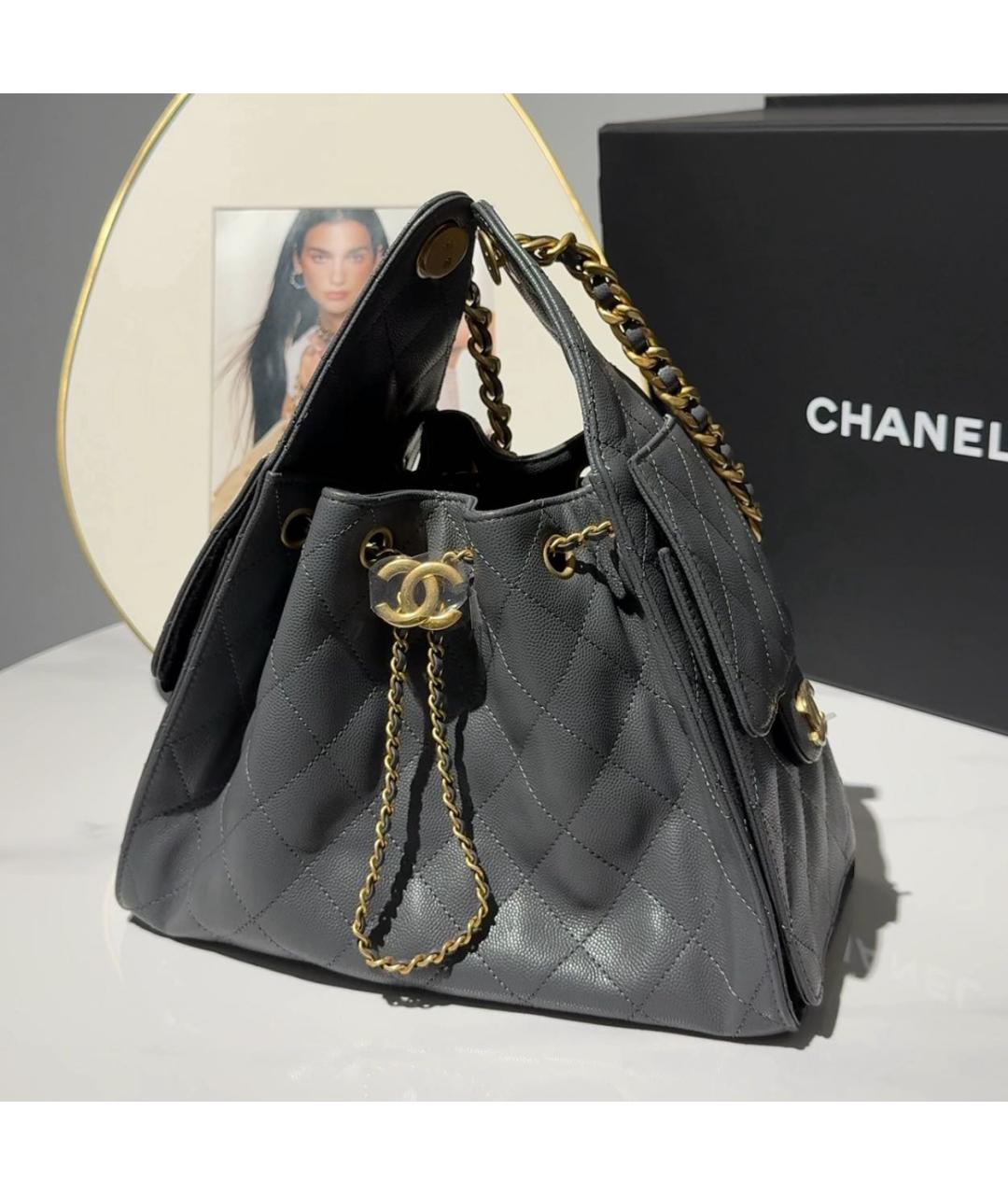 CHANEL Серая кожаная сумка тоут, фото 3