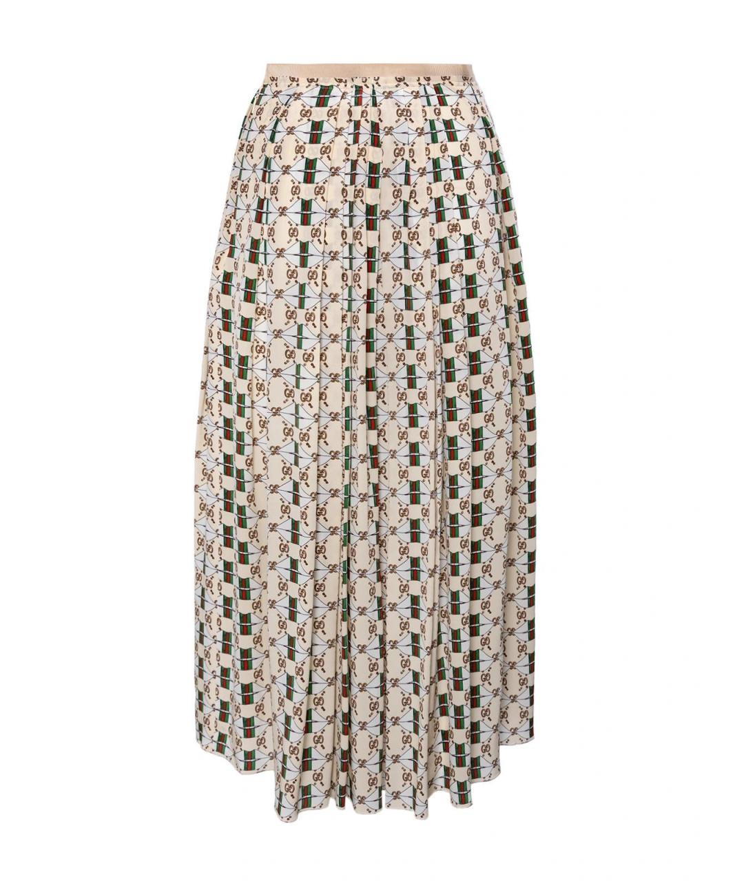 GUCCI Бежевая шелковая юбка миди, фото 2