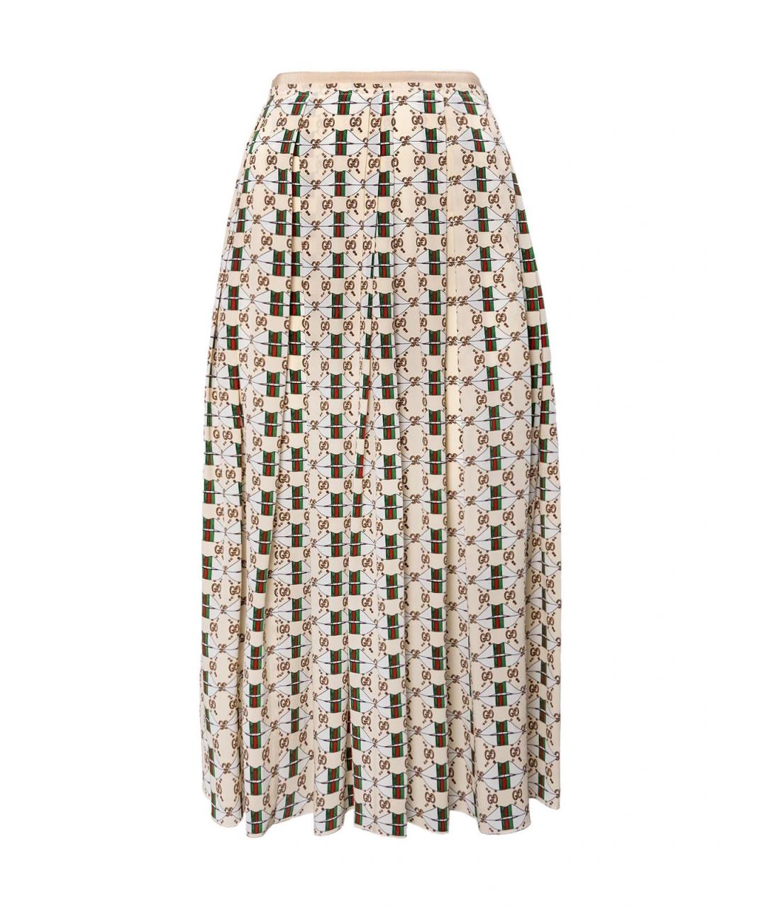 GUCCI Бежевая шелковая юбка миди, фото 1