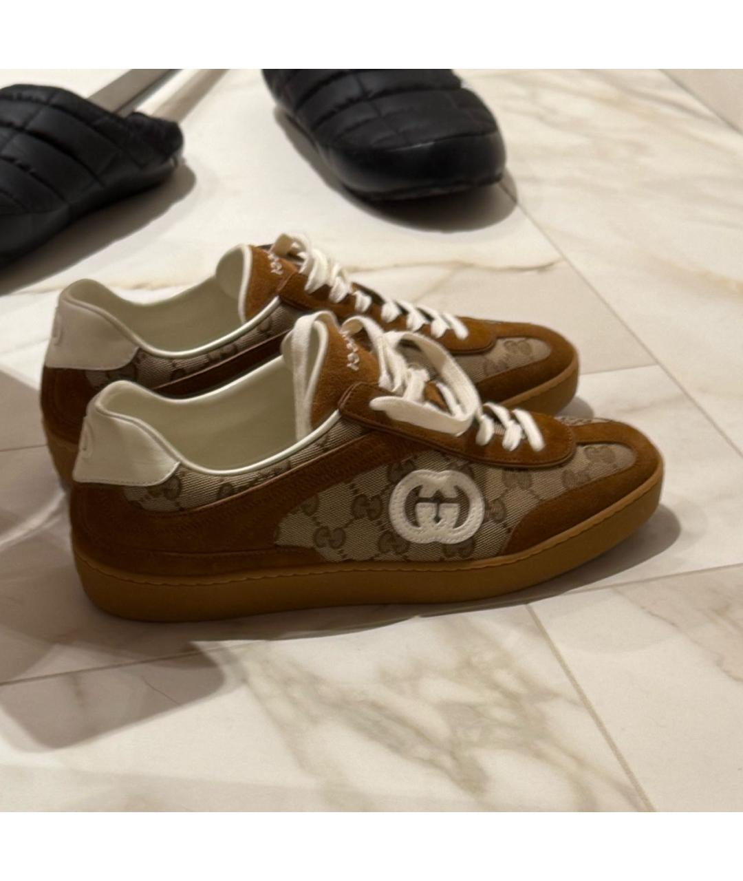 GUCCI Коричневые кожаные кеды, фото 4