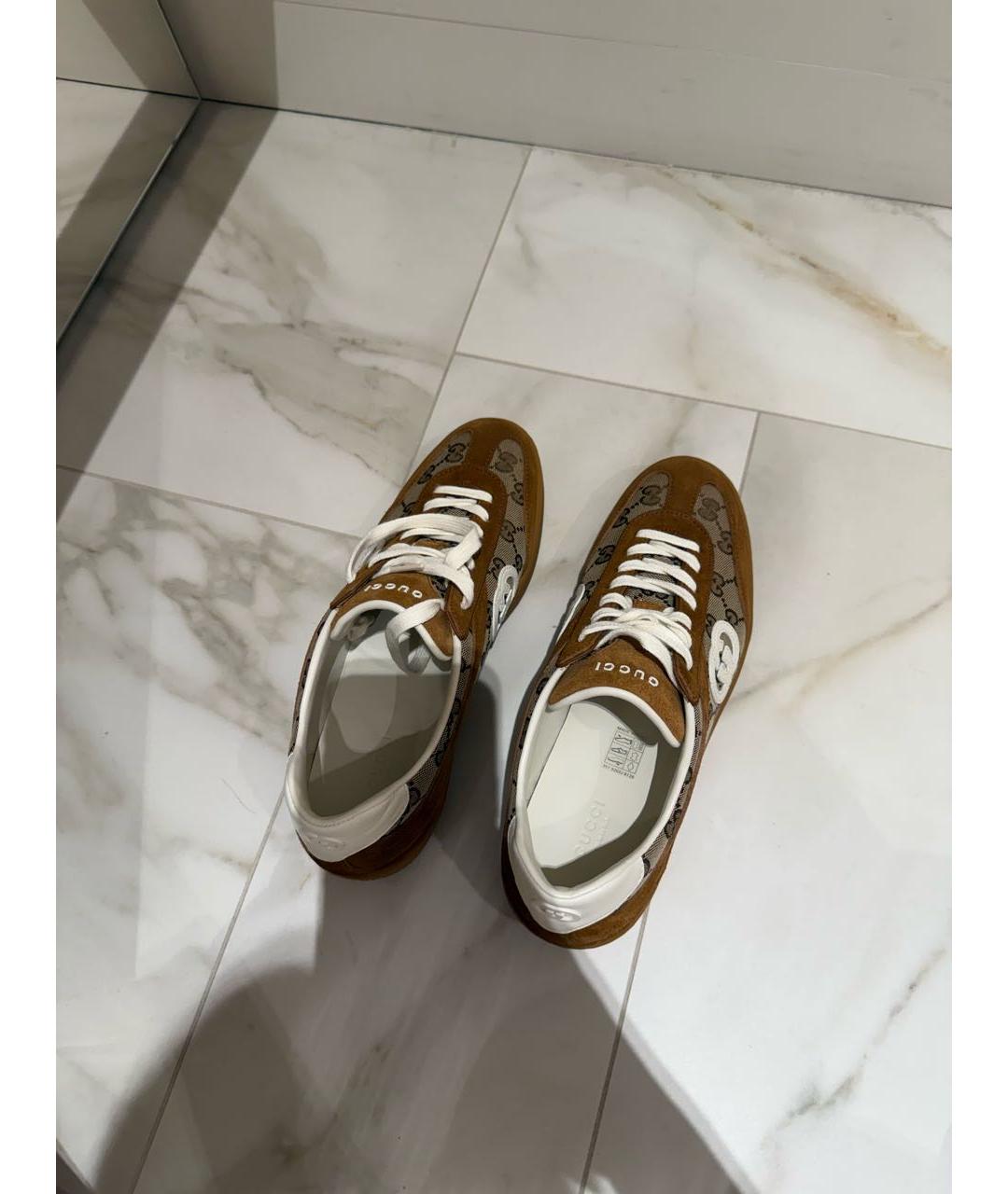 GUCCI Коричневые кожаные кеды, фото 3