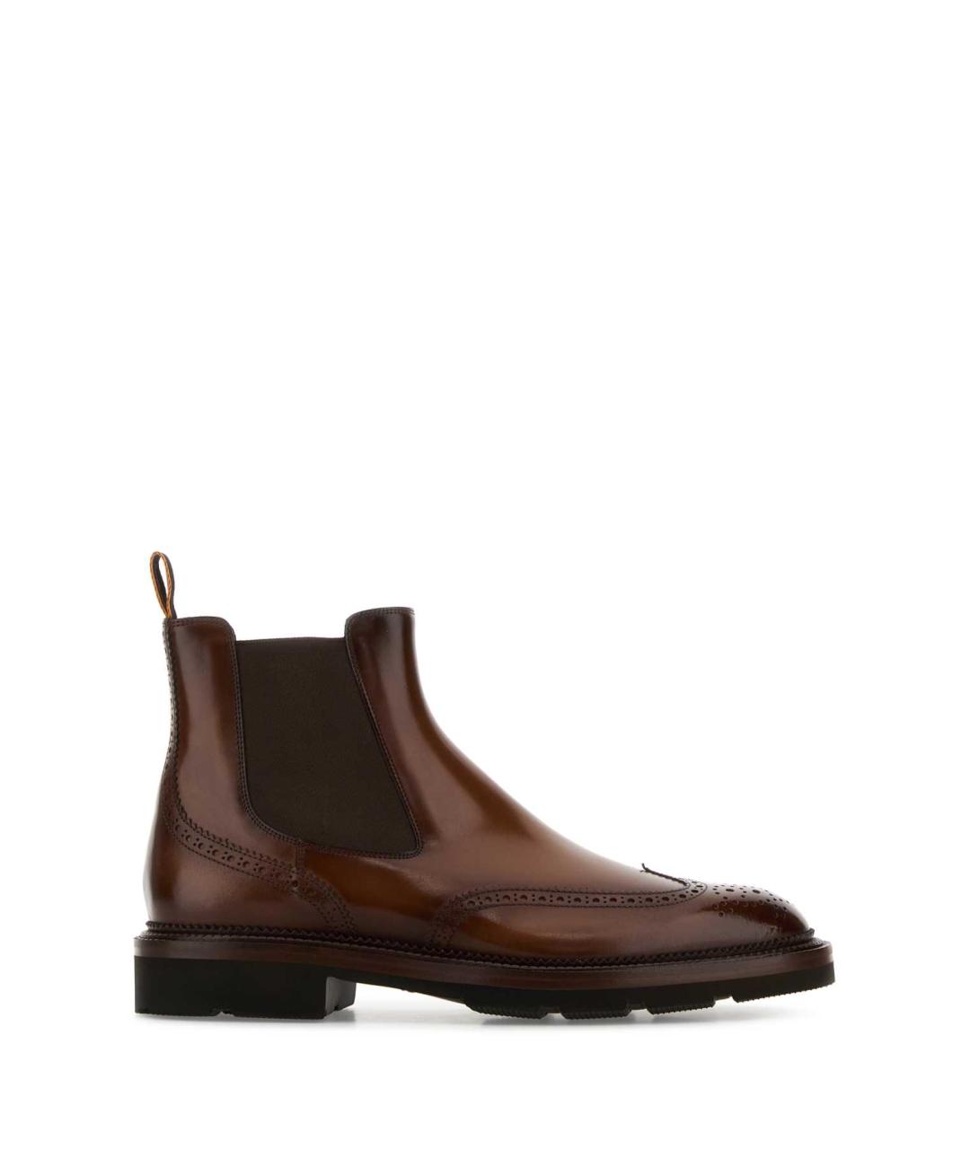 SANTONI Коричневые кожаные низкие ботинки, фото 1