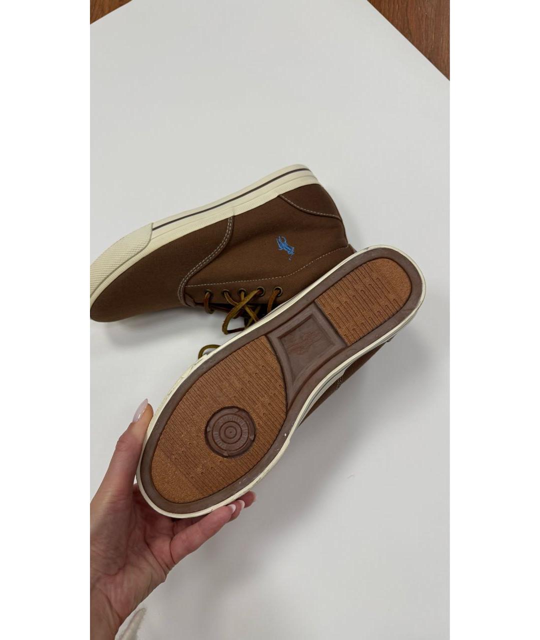 RALPH LAUREN Коричневые текстильные высокие кроссовки / кеды, фото 4