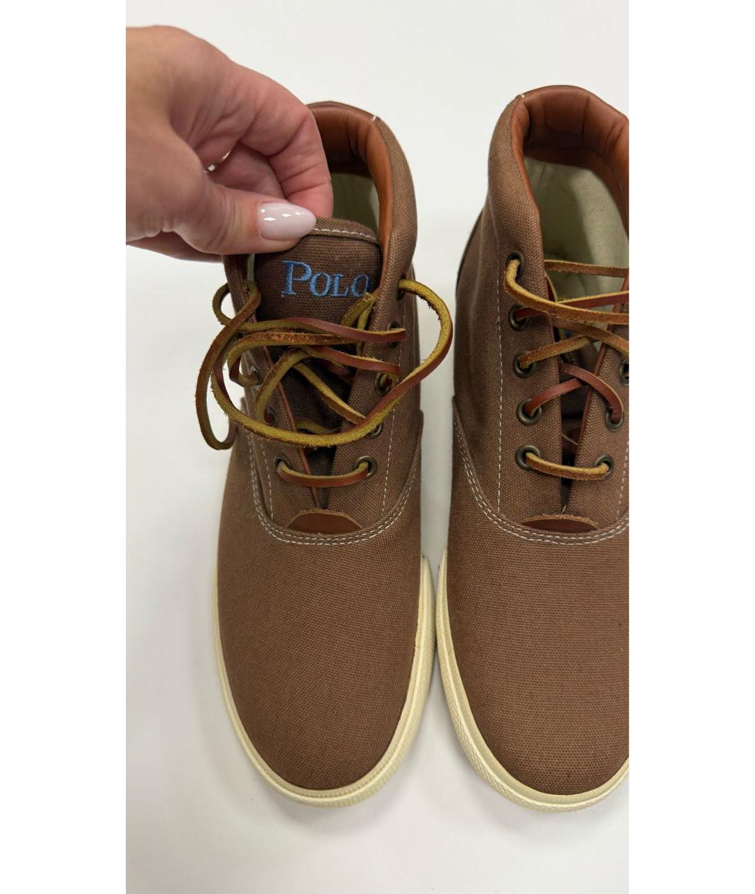 RALPH LAUREN Коричневые текстильные высокие кроссовки / кеды, фото 3